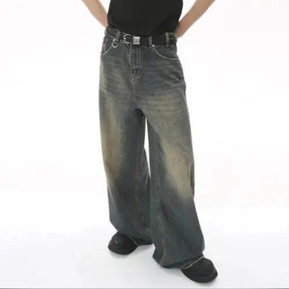 Japanese Brand × Jean Crash Vintage Distressed Loose Wide Leg Mopping Jeans Size US 31 - 3 Thumbnail