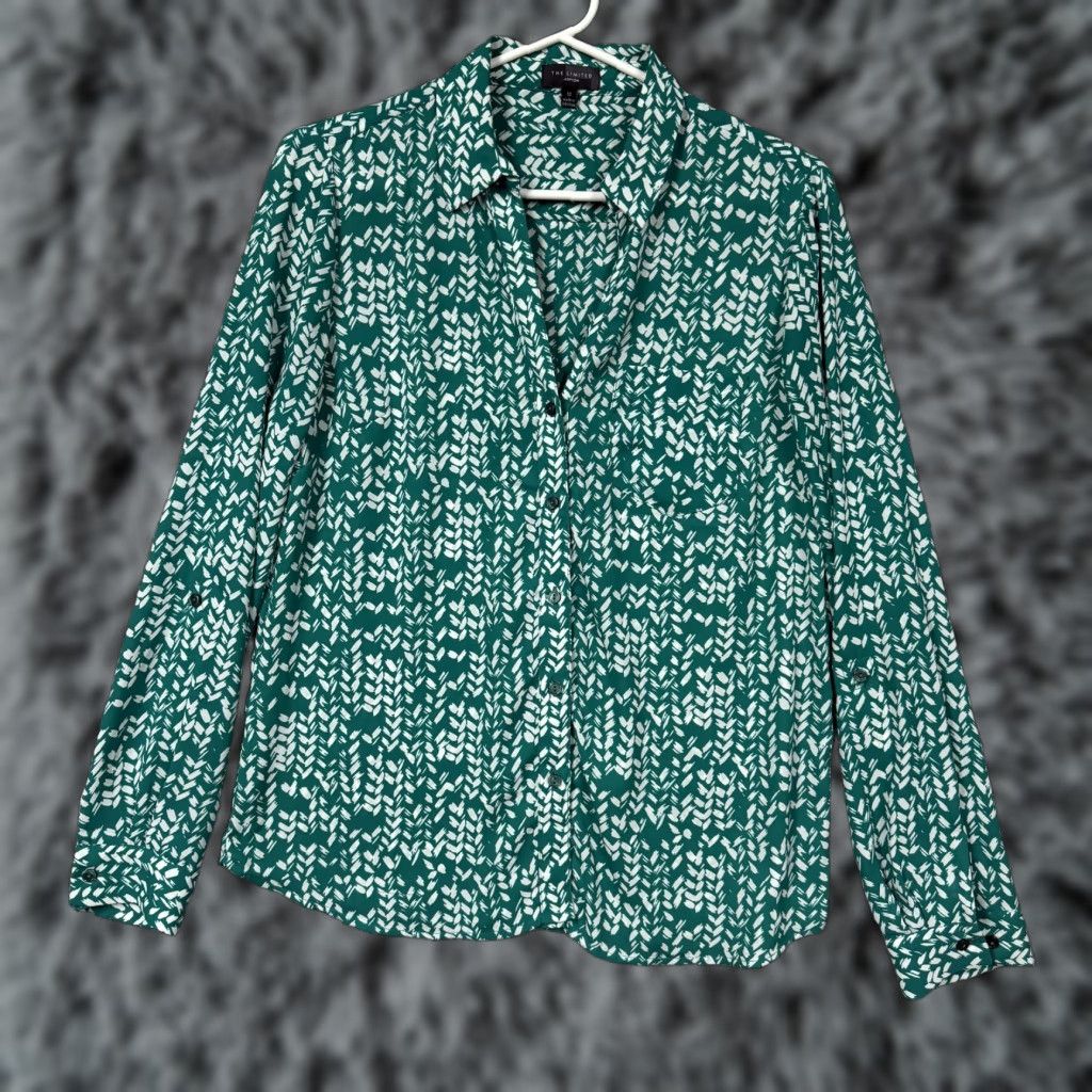 Vintage The Limited Ashton Blouse Medium Green White Chevron Minimal Office Womens Size M / US 6-8 / IT 42-44 - 1 Thumbnail