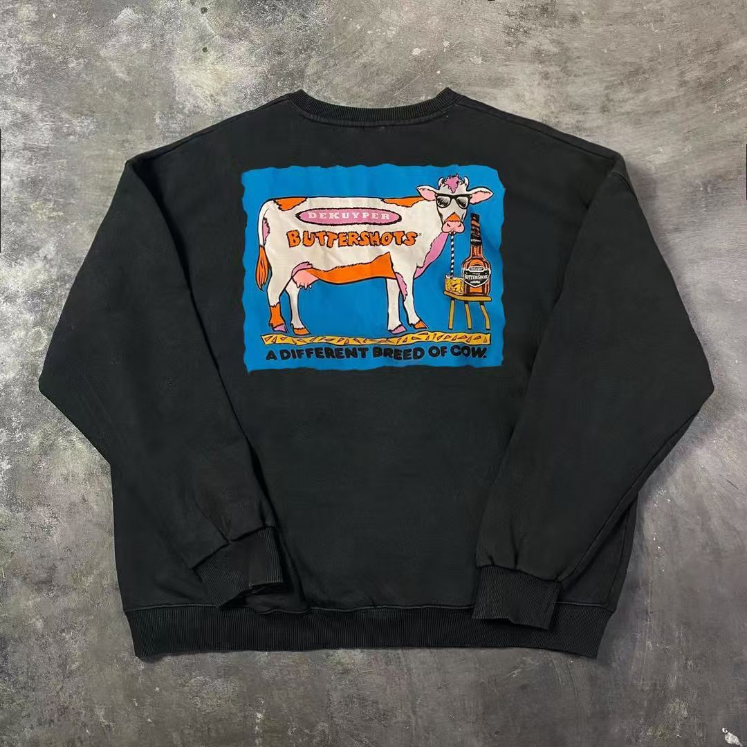 Japanese Brand × Vintage Black washed vintage cow print sweatshirt Size US M / EU 48-50 / 2 - 1 Thumbnail