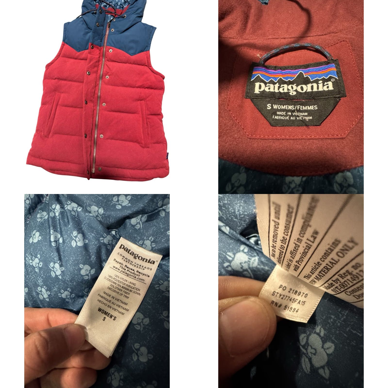 Patagonia **PATAGONIA Women's S Red Navy Floral Hooded Down Vest** User: PATAGONIA Women's S Red Navy Floral Hooded Down Vest Size S / US 4 / IT 40 - 10 Thumbnail