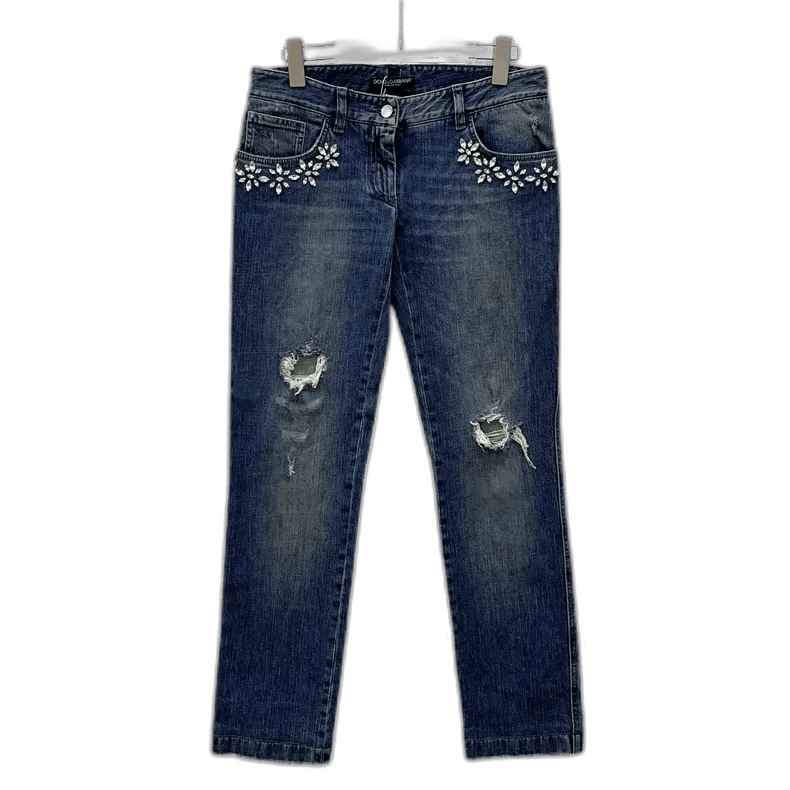 Dolce & Gabbana Dolce&Gabbana Denim Pants with Rhinestones Size 40" / US 18 - 1 Thumbnail