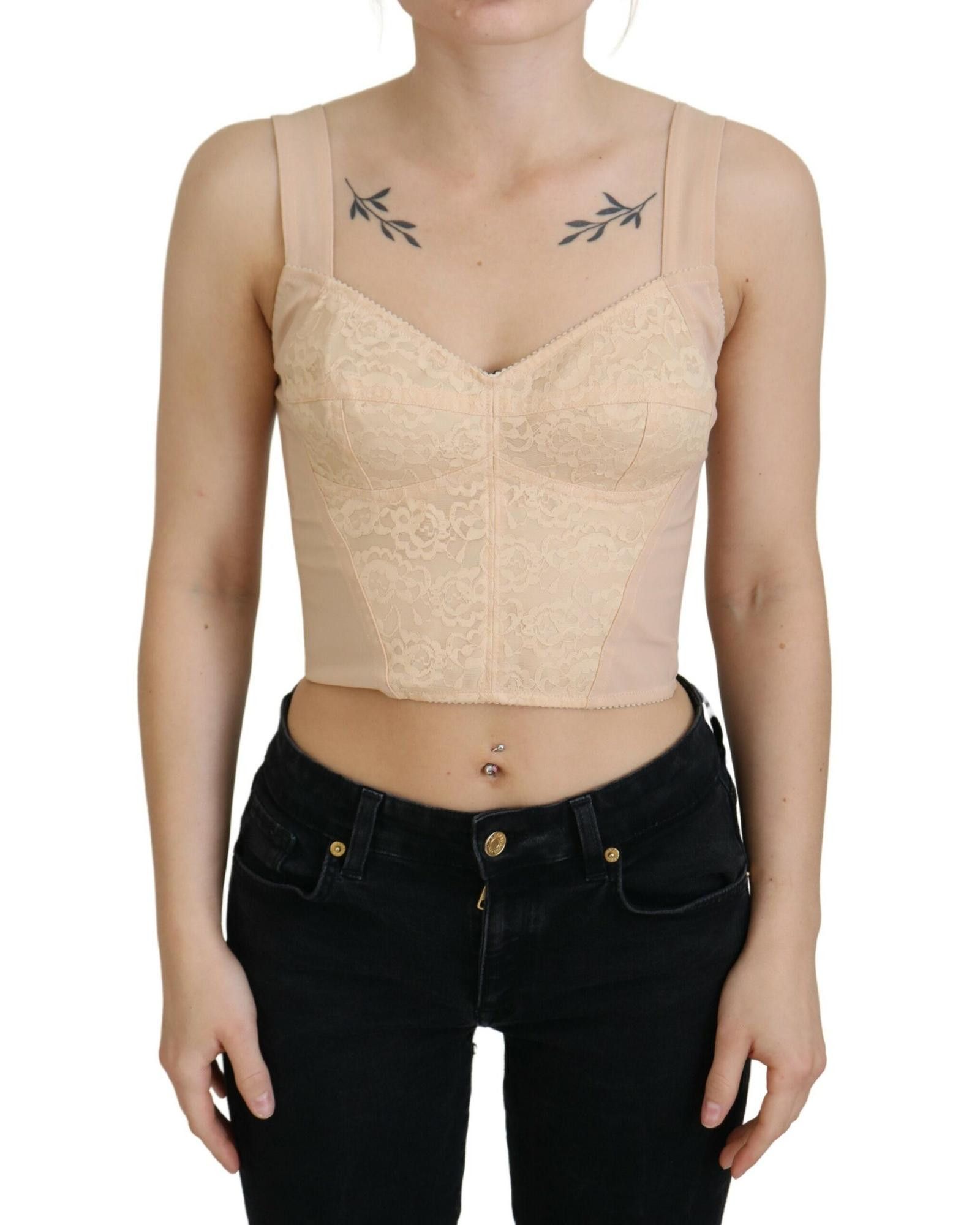 image of Dolce Gabbana Cropped Corset Top in Beige, Women's (Size Small)