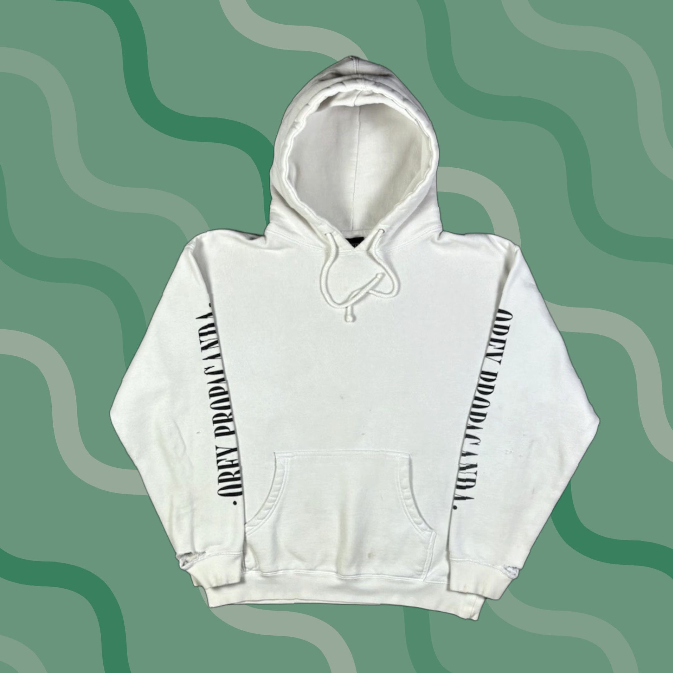 Obey VINTAGE OBEY Hoodie Pullover Skate Distressed PULLOVER M White Logo Graphic Print Hooded Pockets USA City Sports Men Size US M / EU 48-50 / 2 - 1 Thumbnail