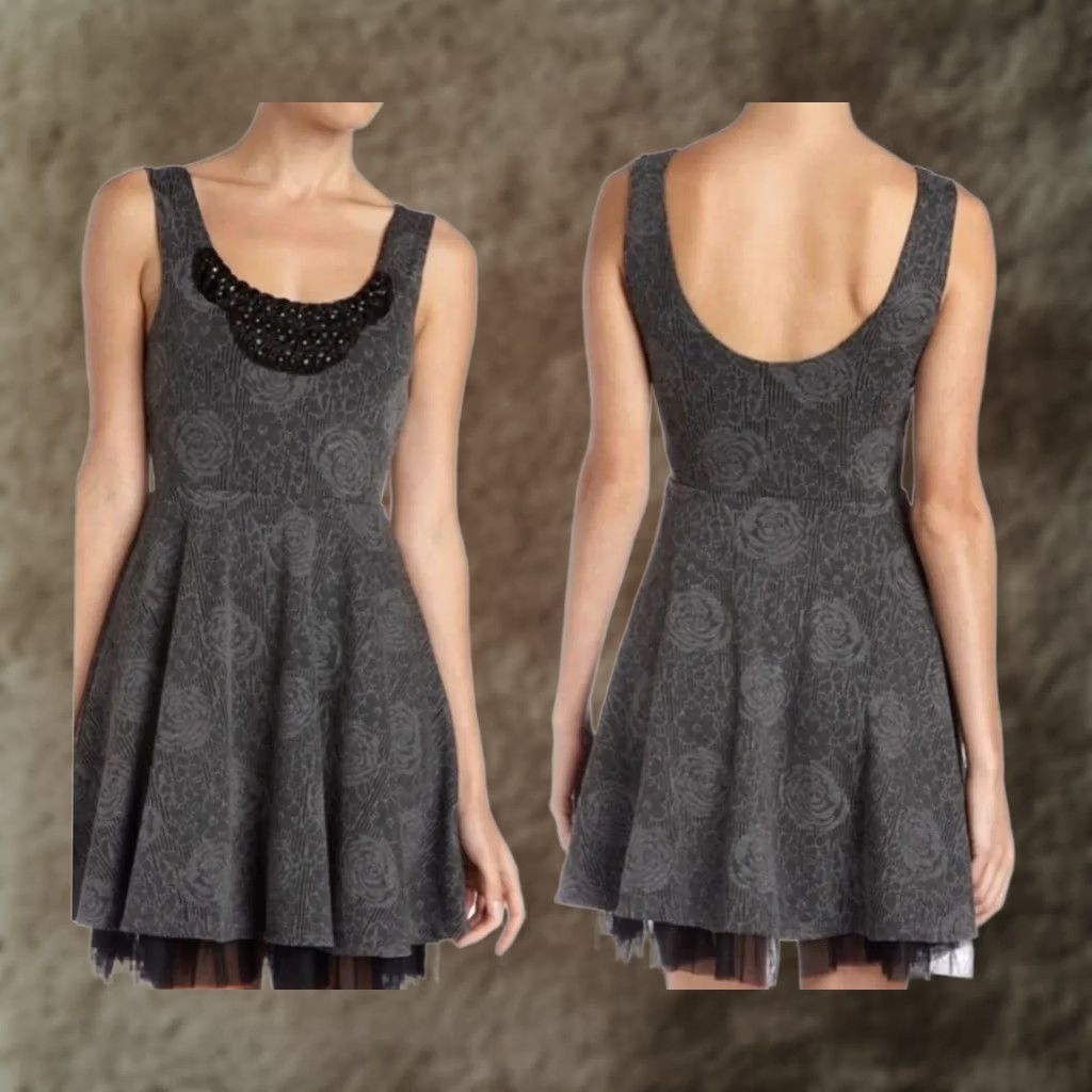 Free People Free People Womens Mini Dress XS Lace Beaded Floral Gray Black Sleeveless Fit Size XS / US 0-2 / IT 36-38 - 1 Thumbnail