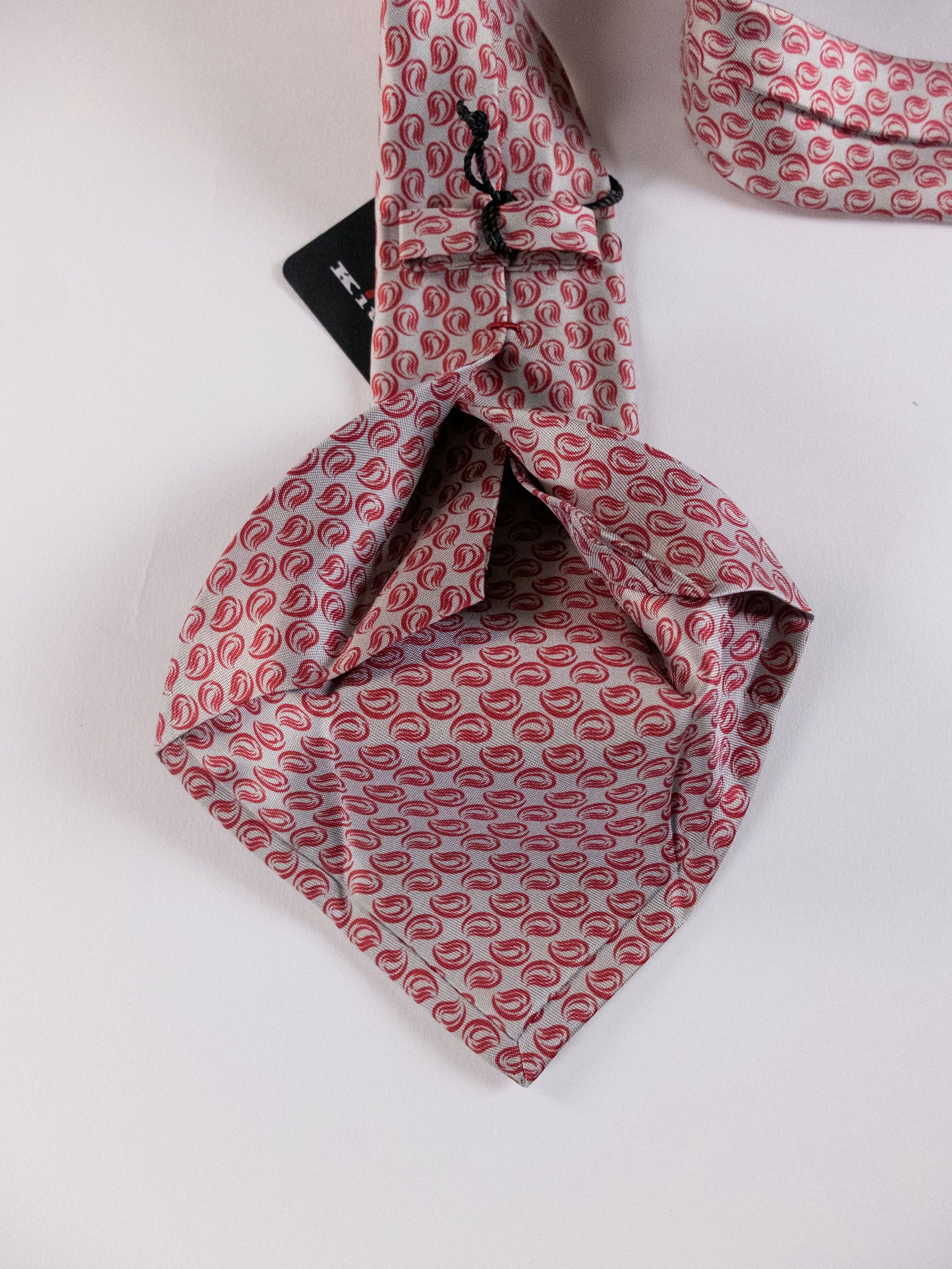 Kiton KITON Napoli 7-fold hand made red leaf print silk tie NWT Size ONE SIZE - 5 Thumbnail