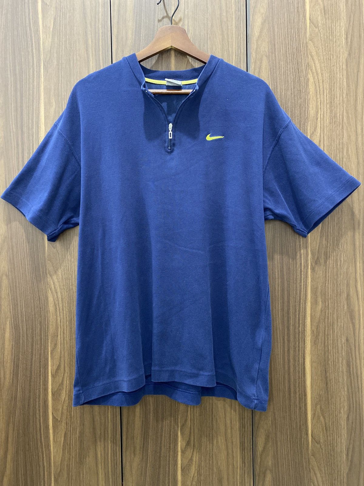 Nike Vintage 90s Nike Navy Blue Half-Zip Mock Neck Tee Size US L / EU 52-54 / 3 - 1 Thumbnail
