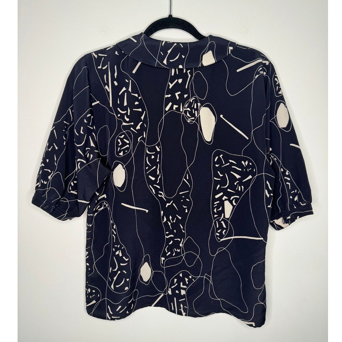 Jaeger Vintage Jaeger Collard Abstract Blue Short Sleeve Blouse Size XS / US 0-2 / IT 36-38 - 5 Thumbnail