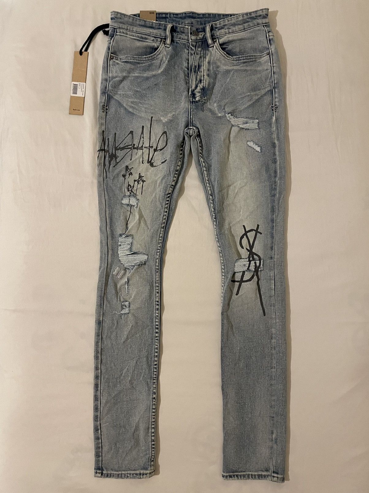 Image of Ksubi Van Winkle Graffiti Size 31 in Light Blue, Men's