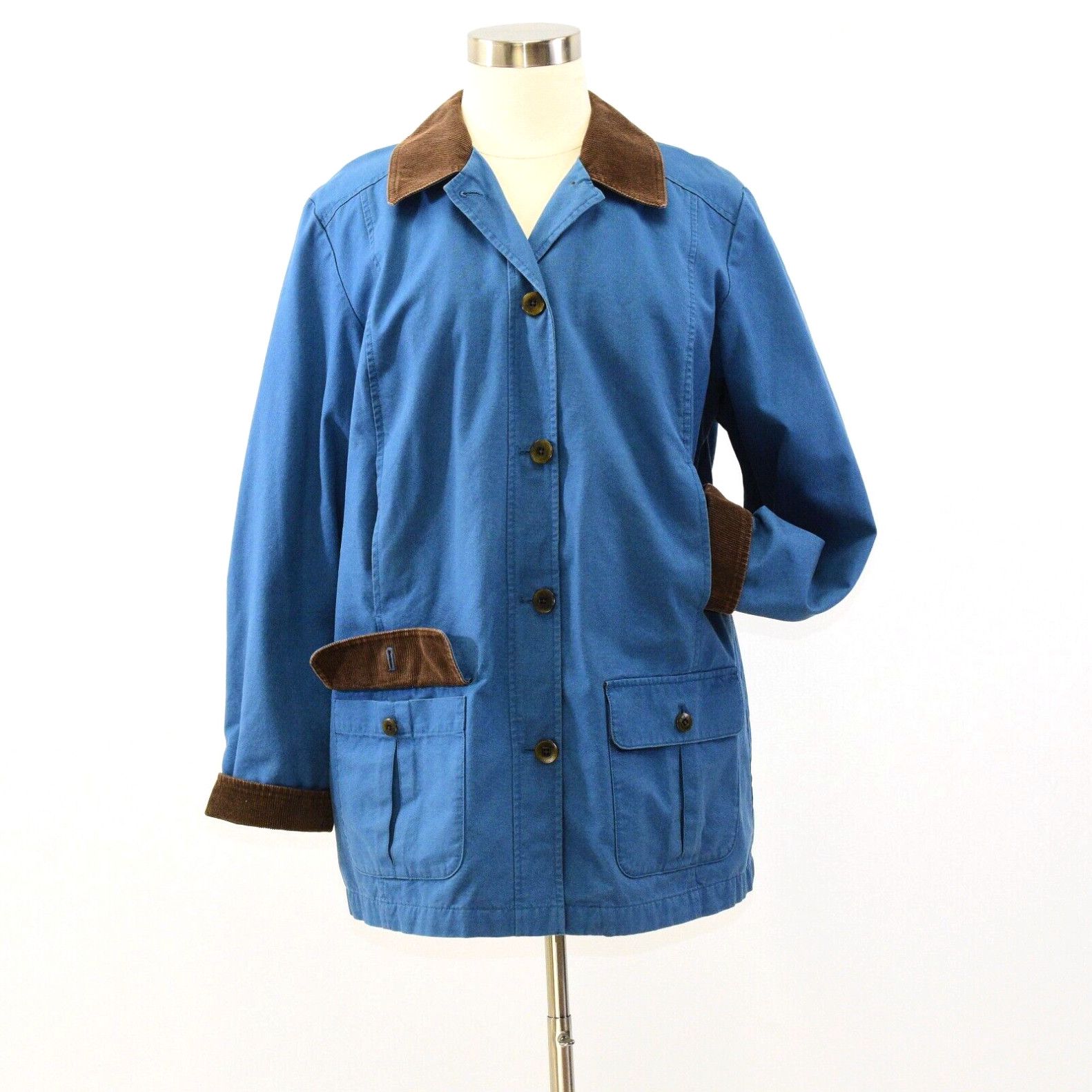 image of Vintage Womens XL L.l. Bean Blue Chore Coat Flannel Lined in White