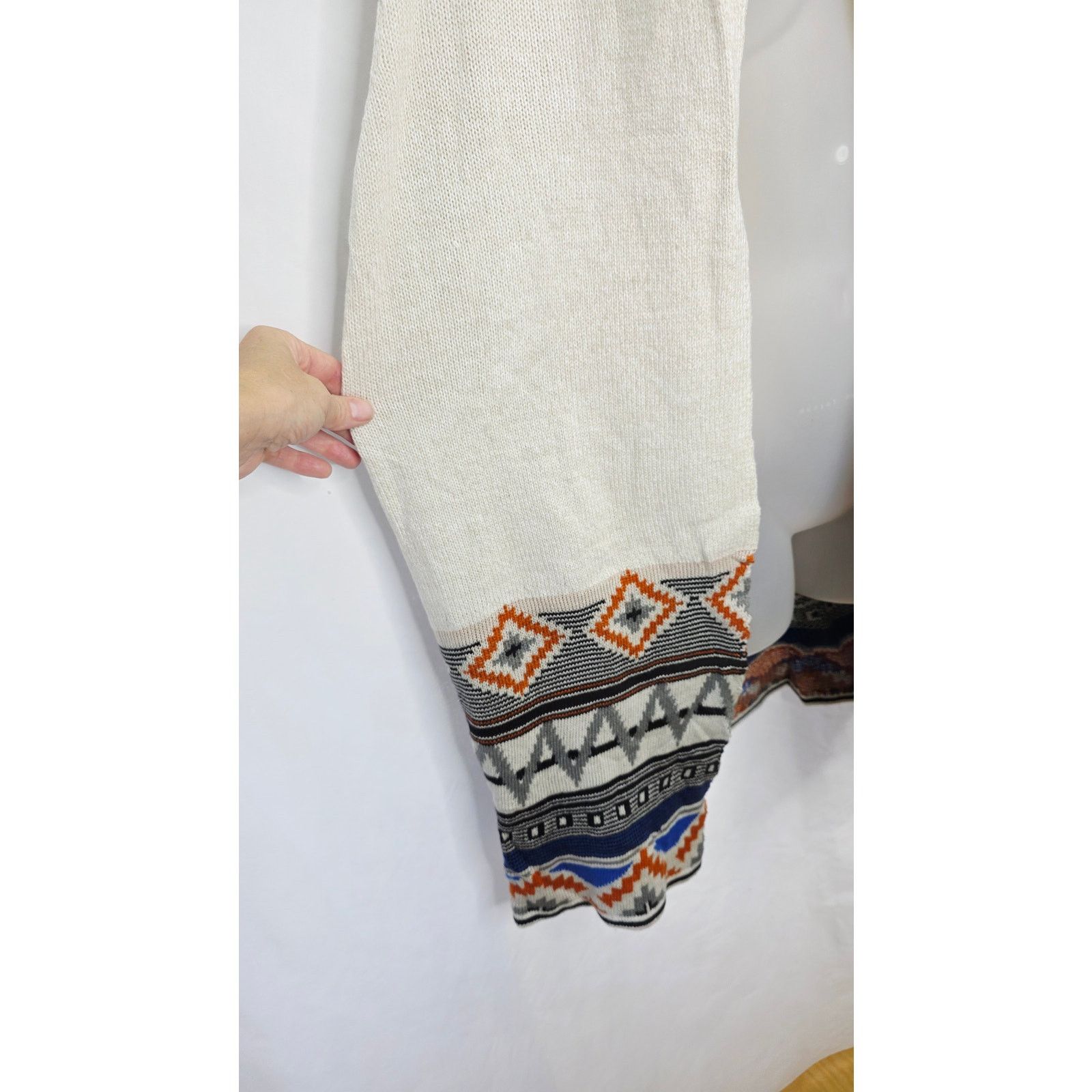 Other Cream Color Aztec Design Open Front Hooded Long Sweater Size XL / US 12-14 / IT 48-50 - 9 Thumbnail