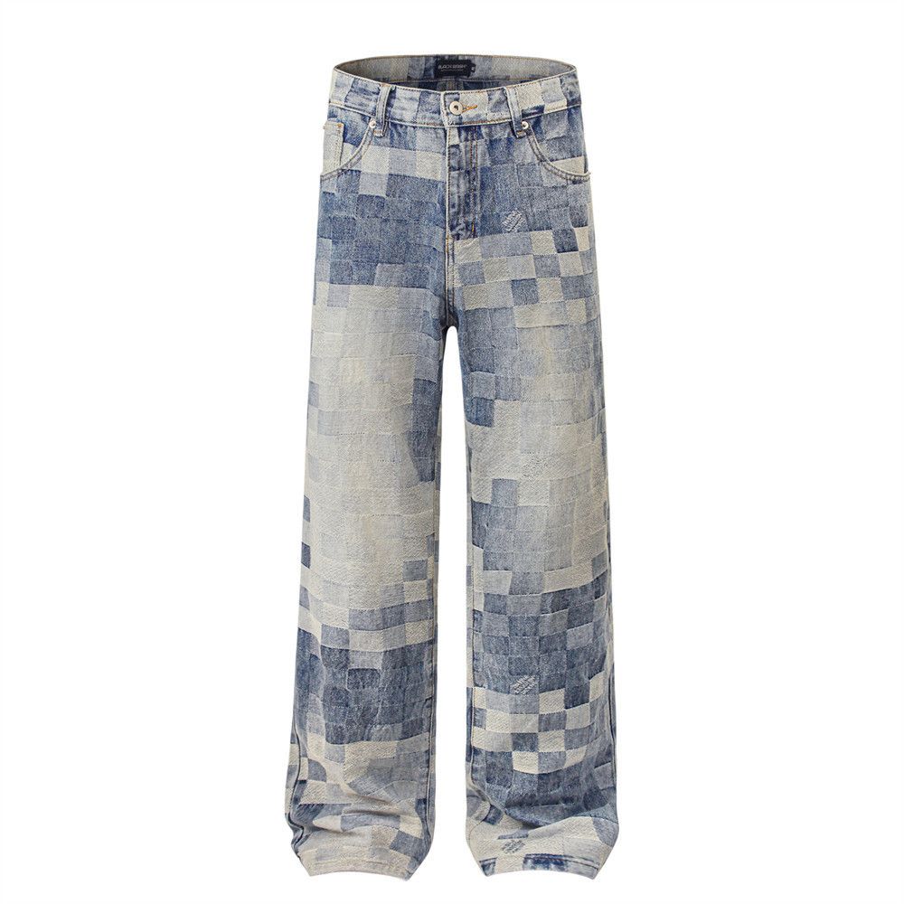 Japanese Brand American men's street loose distressed mosaic jeans y2k Size US 32 / EU 48 - 1 Thumbnail