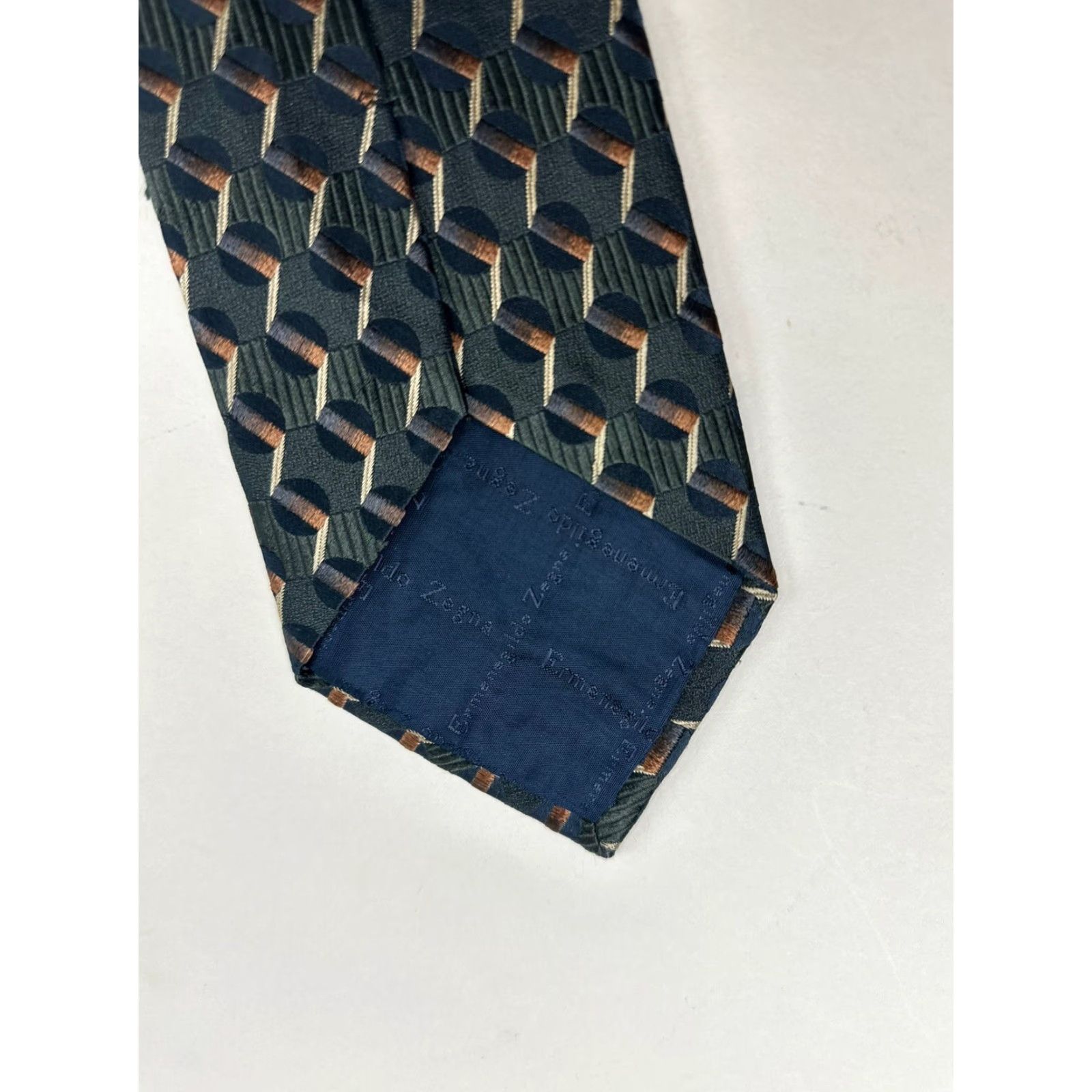 Ermenegildo Zegna VINTAGE Ermenegildo Zegna Neck Tie Men’s 56” Green Geometric Silk Italy Size ONE SIZE - 7 Thumbnail