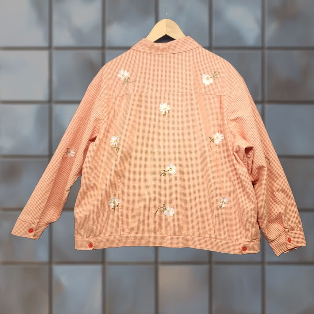 Quacker Factory VINTAGE The Quacker Factory Top Womens 1X Orange Check Floral Embroidered Country Cottage Long Sleeve Button Up Womens Size XL / US 12-14 / IT 48-50 - 1 Thumbnail