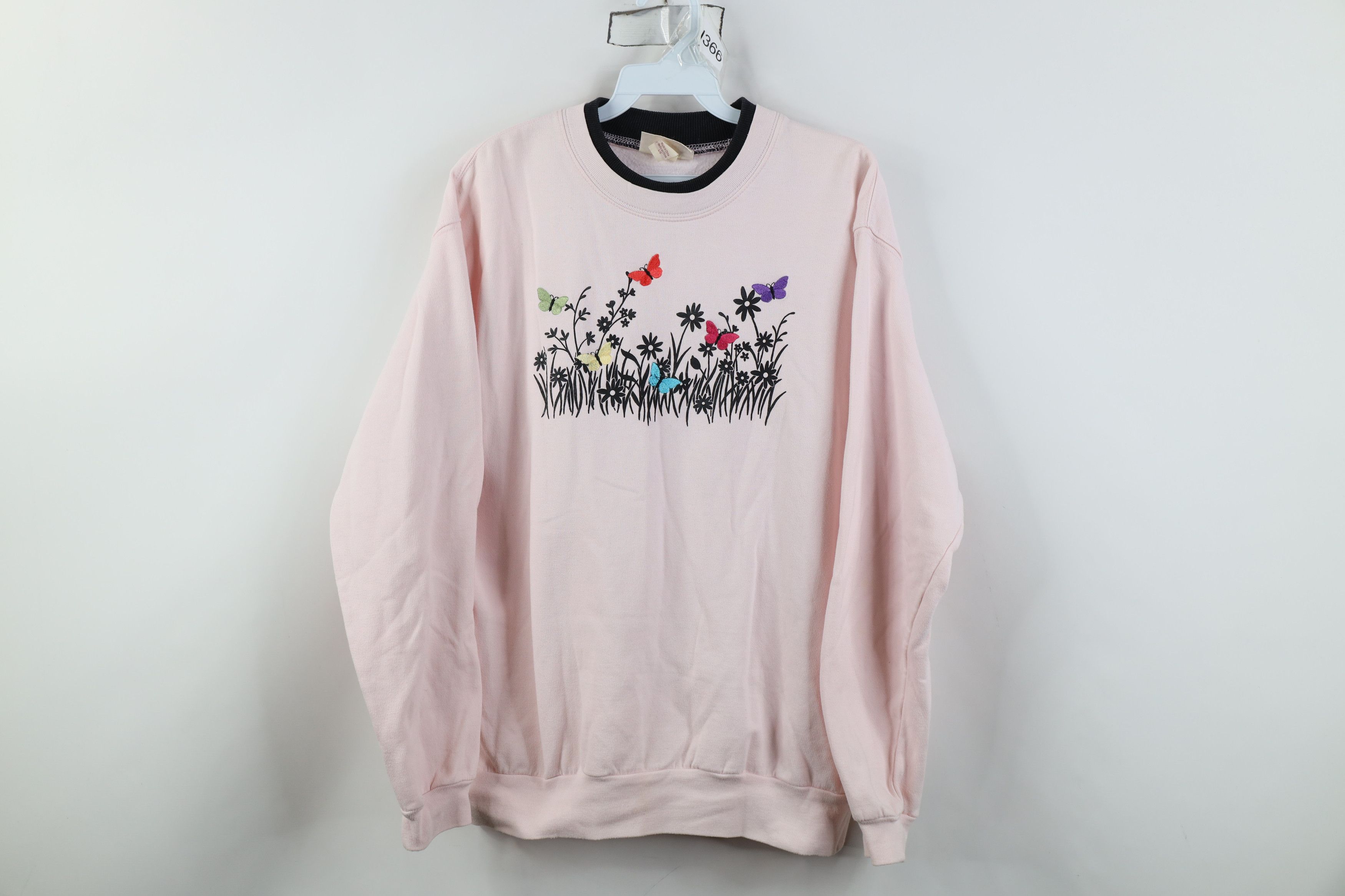 Vintage Vintage 90s Streetwear Butterfly Flower Sweatshirt Pink Size L / US 10 / IT 46 - 1 Thumbnail