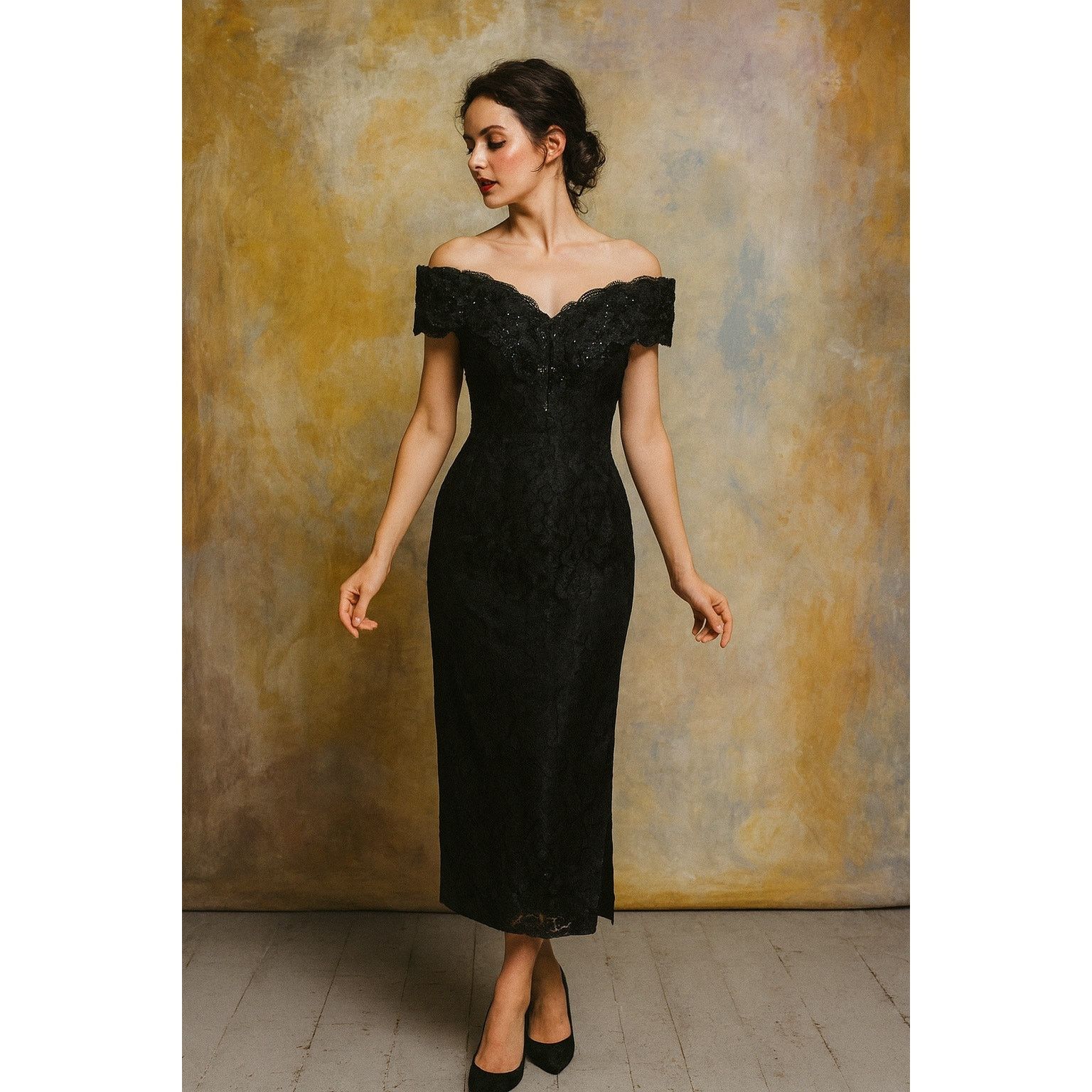 Vintage Vintage 1980s Black Lace Bari-Jay Midi l Dress Formal 4 Size S / US 4 / IT 40 - 3 Thumbnail