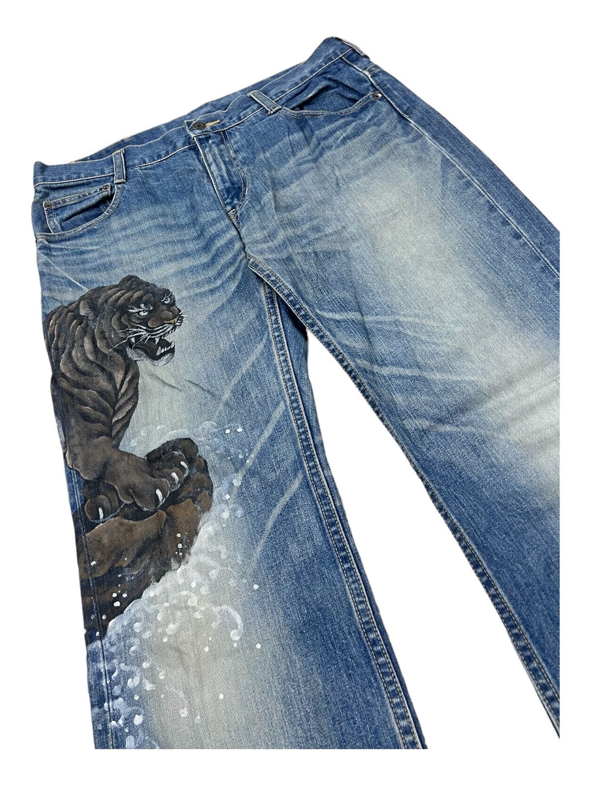 Karakuri Tamashii Karakuri Tamashi 🇯🇵 Tiger Hand Paint Baggy Jeans Denim Size US 36 / EU 52 - 4 Thumbnail