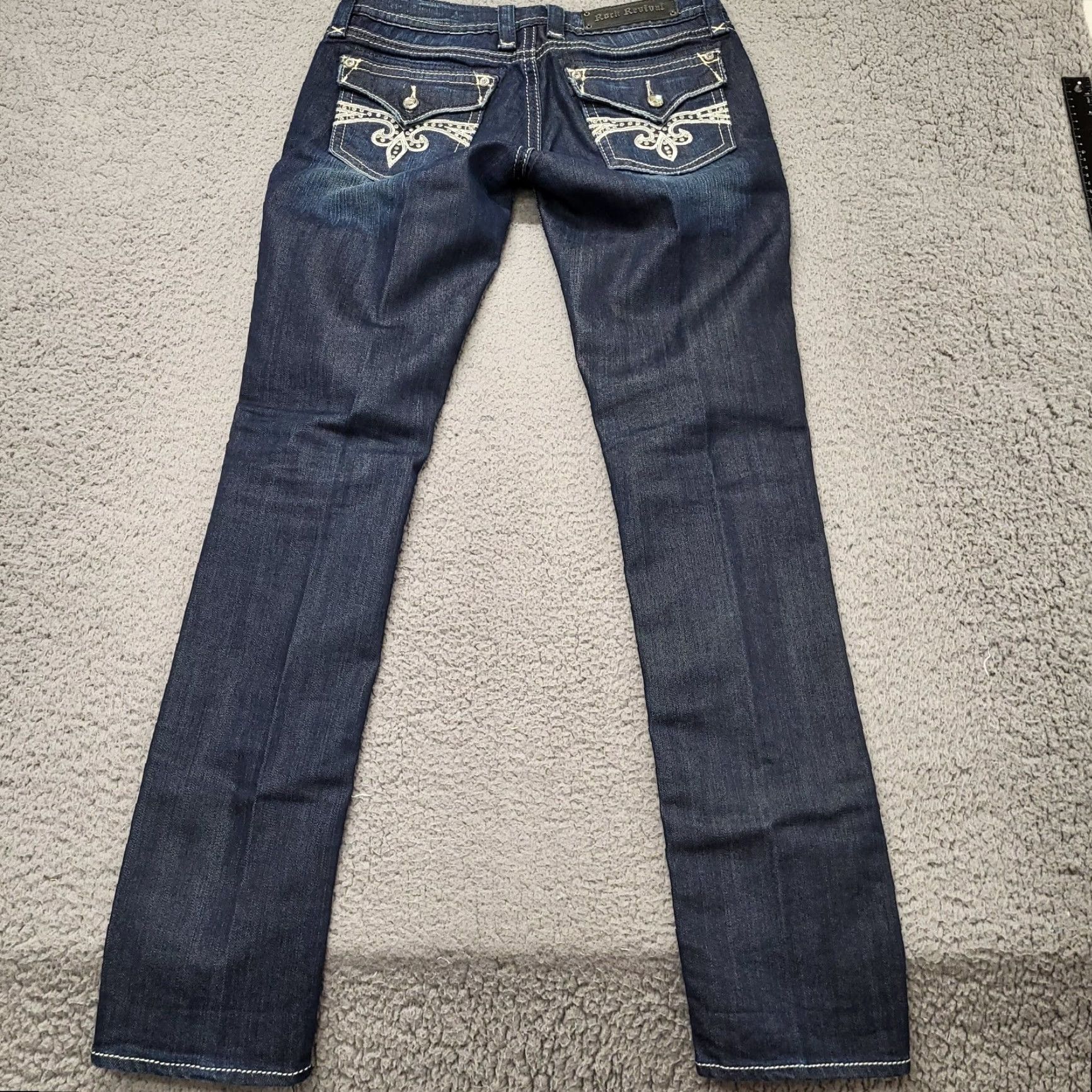 Vintage VINTAGE Rock Revival Sara Skinny Jeans Women's Size 30 Embroidered Flap Pockets 31x33.5 Blue Denim Slim 5-Pocket Womens Jeans Size 30" / US 8 / IT 44 - 3 Thumbnail