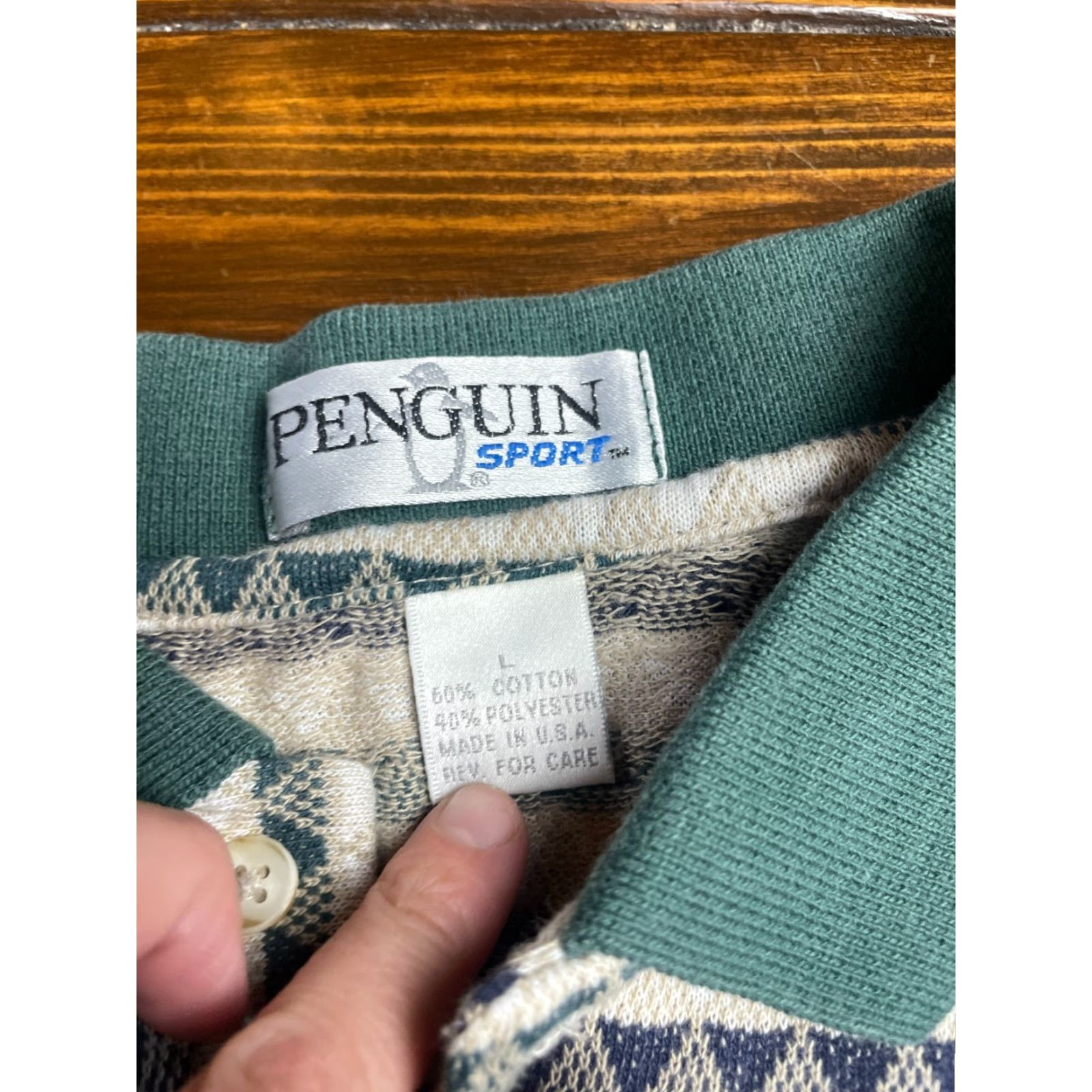 Vintage Penguin Shirt Polo, Men's Large, Short Sleeve, Blue Ivory Green, Cream Brand, Casual Shirt, Mens, Polo Shirt Size US L / EU 52-54 / 3 - 6 Thumbnail