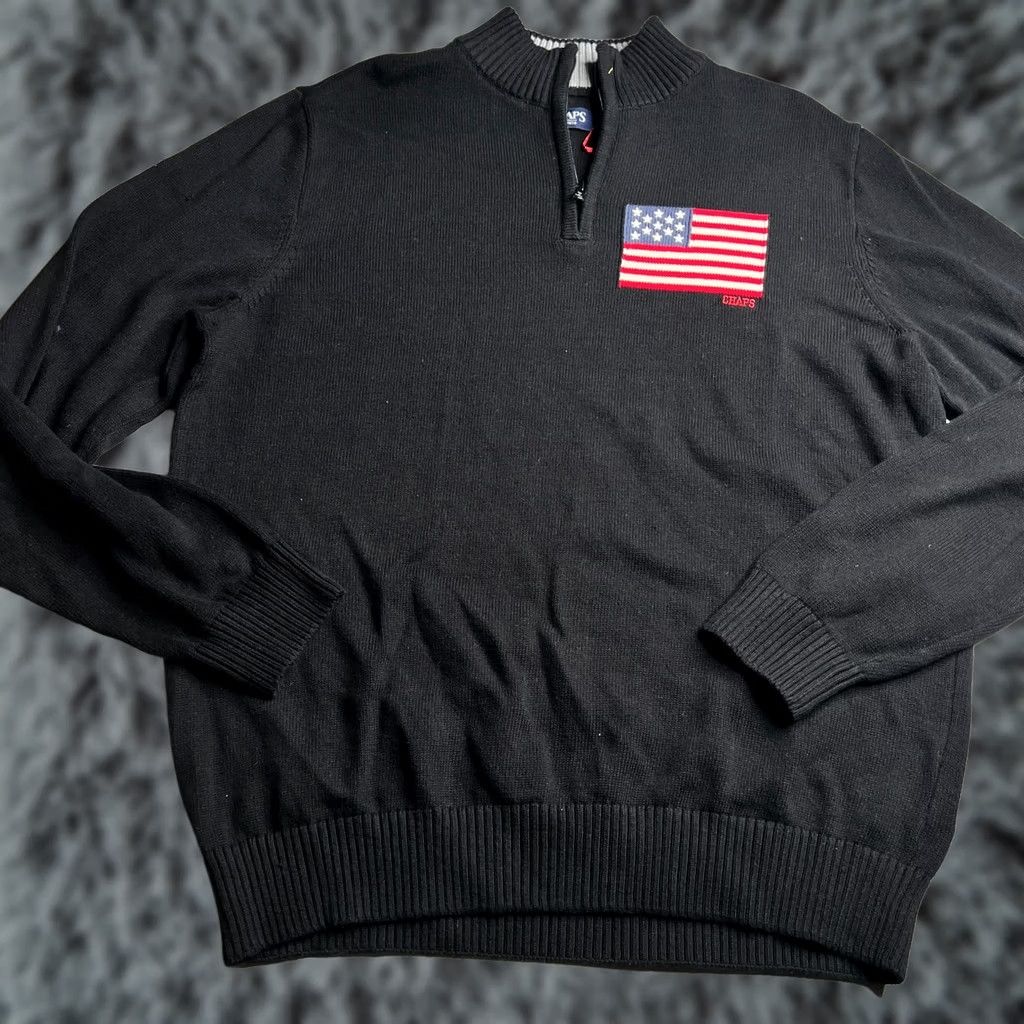 Chaps Chaps Sweater XL Black USA Flag Patch Pullover Men Size US XL / EU 56 / 4 - 1 Thumbnail