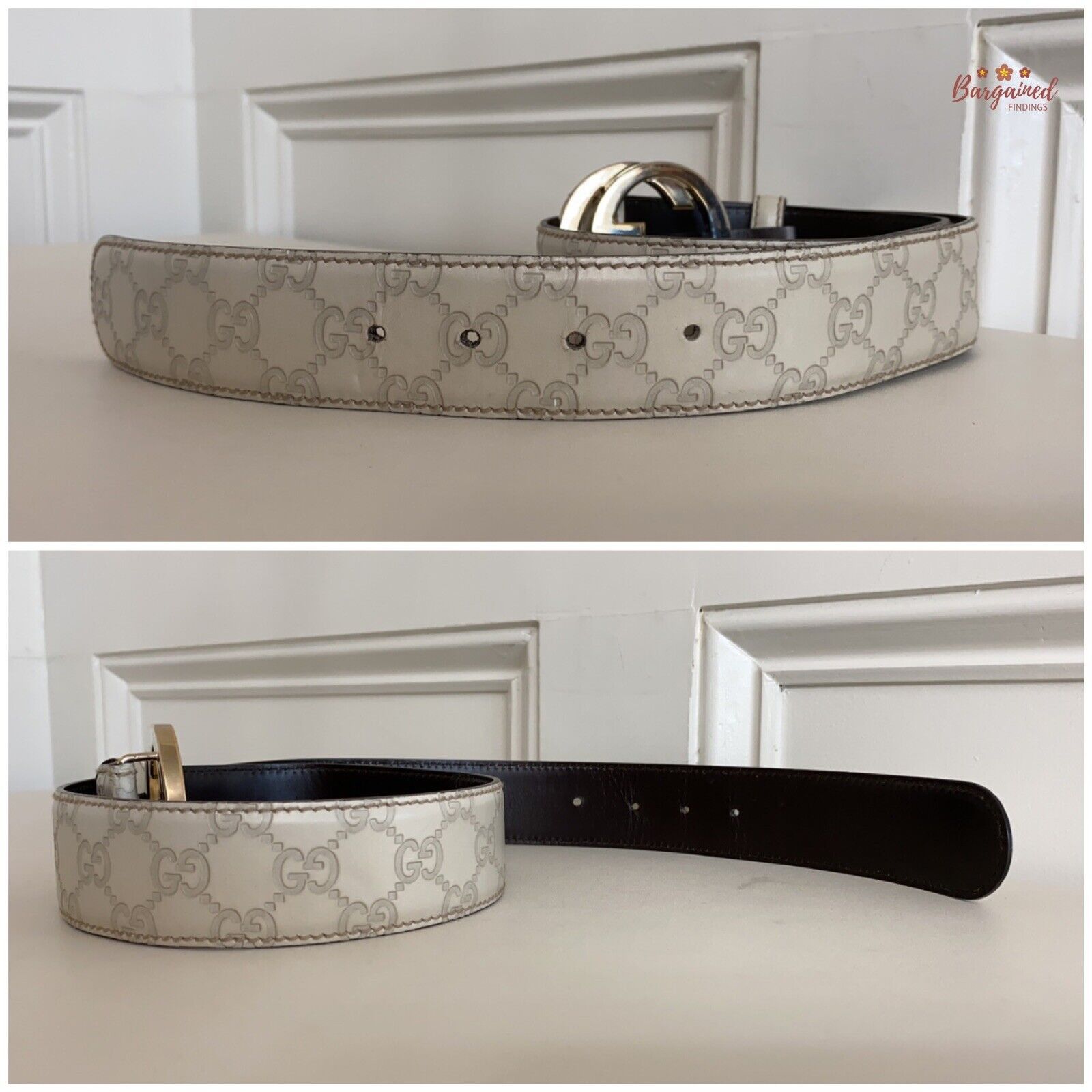Gucci Gucci Cream Guccissima Leather Gold Interlocking Buckle Belt Size 30 - 4 Thumbnail