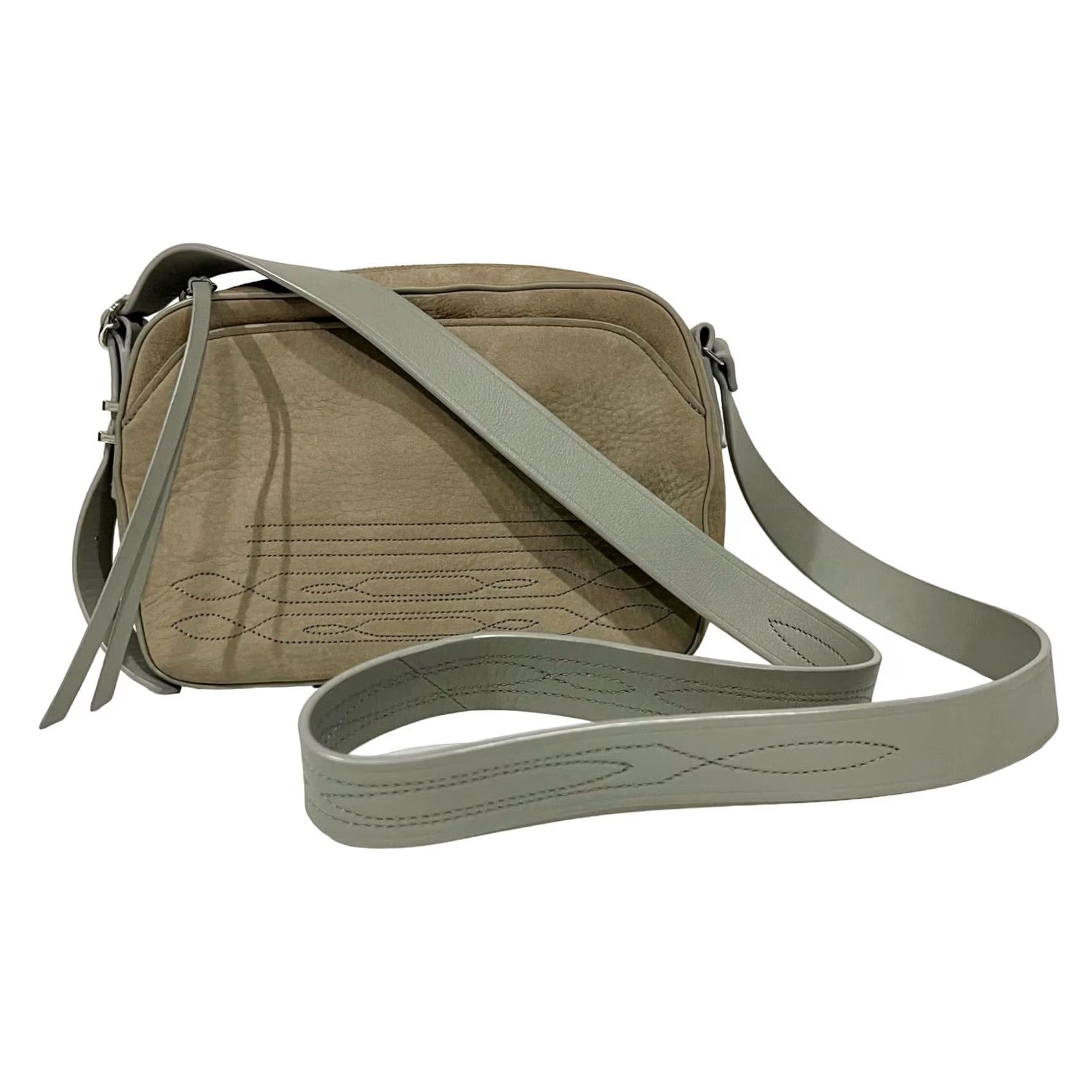 Allsaints All Saints Cooper Crossbody Bag Leather Taupe Gray Stitching Camera Purse Women XS? Size ONE SIZE - 3 Thumbnail