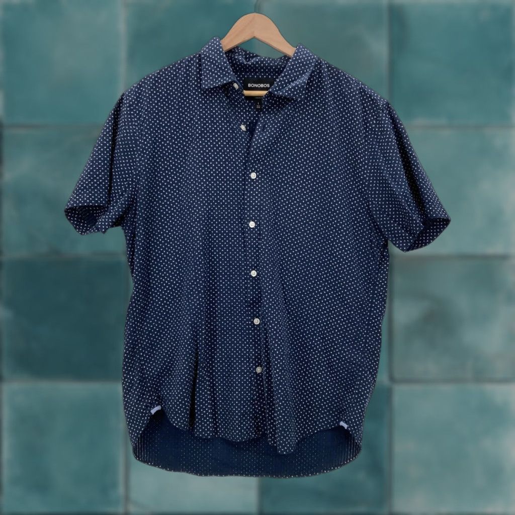Bonobos Bonobos Shirt Mens Large Blue Short Sleeve Button Up Cotton Seersucker Size US L / EU 52-54 / 3 - 1 Thumbnail