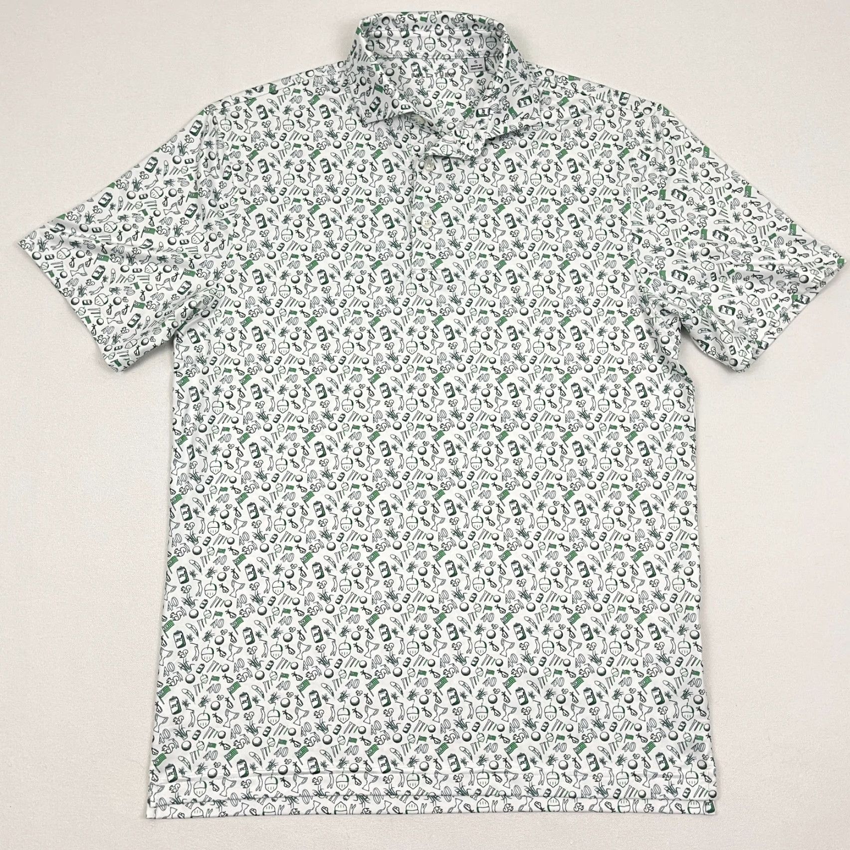 Vintage Full Turn Polo Shirt Mens S White Green AOP All Over Oakmont Golf Performance Polo Size US S / EU 44-46 / 1 - 3 Thumbnail