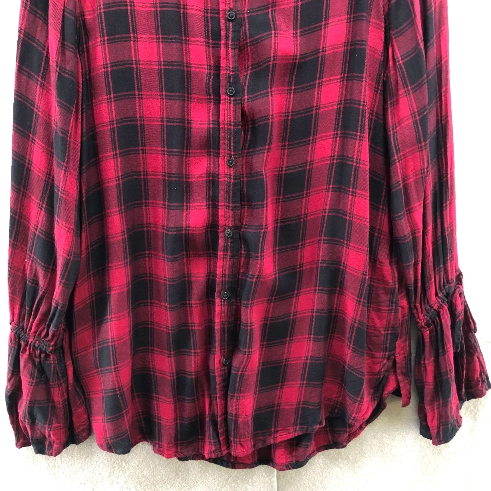 Express VINTAGE Express Buffalo Plaid Flannel Shirt Womens Medium Red Black Rayon Long Sleeve Button Up Bohemian Size M / US 6-8 / IT 42-44 - 4 Thumbnail