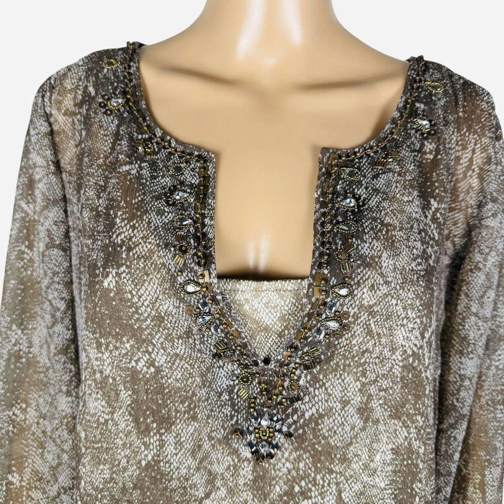 Chicos Chico’s Chiffon Embellished Tunic Snake Print Top Size 3 US Size XL / US 12-14 / IT 48-50 - 9 Thumbnail