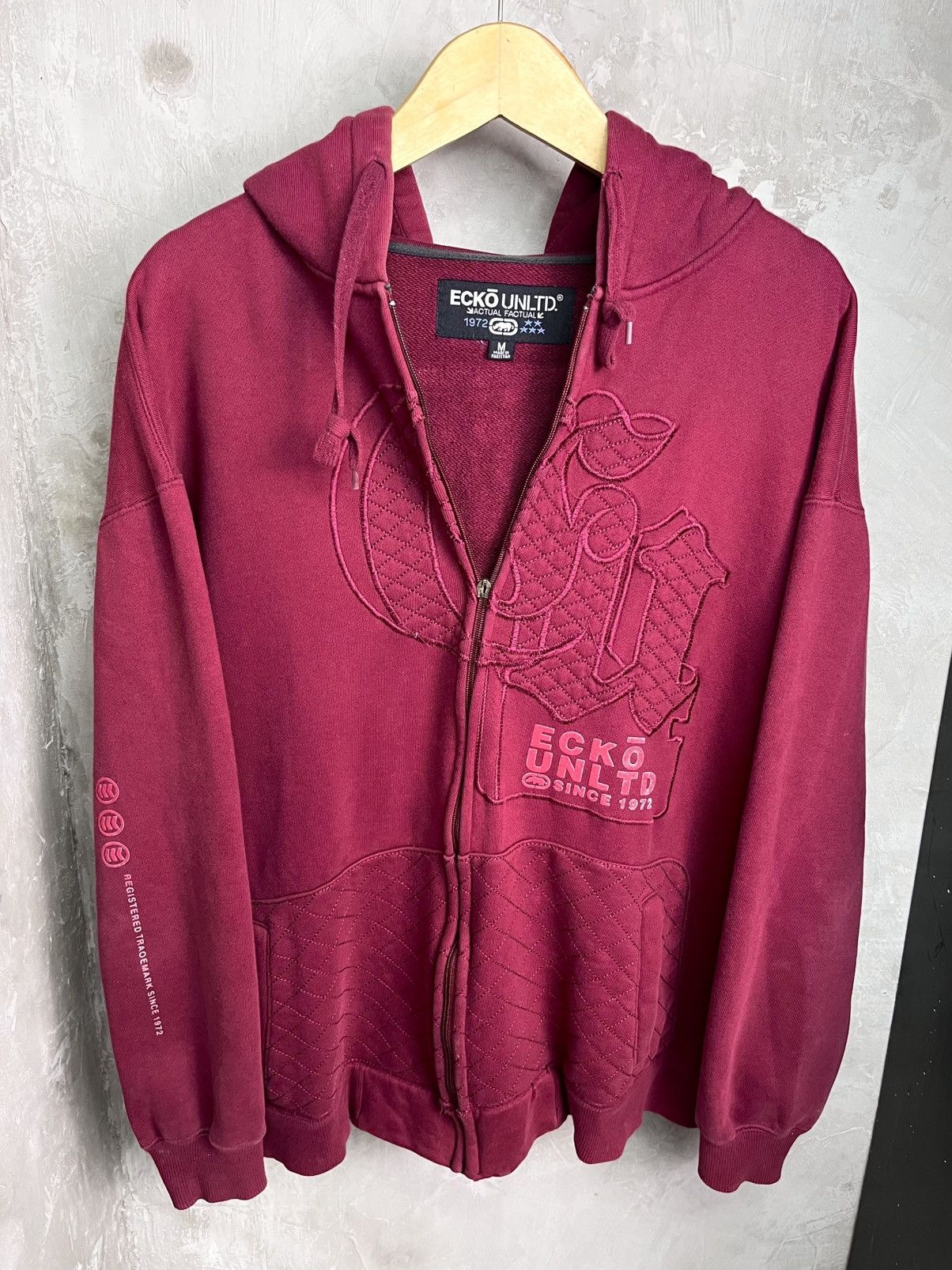Ecko Unltd. Y2K Ecko Untld Hip Hop Urban Maroon Heavyweight Hoodie Size US M / EU 48-50 / 2 - 2 Thumbnail