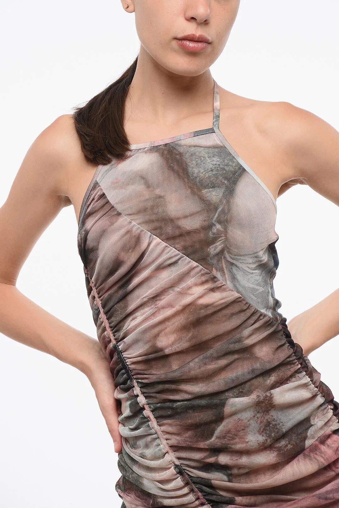 Balmain og1mm0326 Halterneck Draped Tulle Dress in Multicolor Size M / US 6-8 / IT 42-44 - 3 Thumbnail