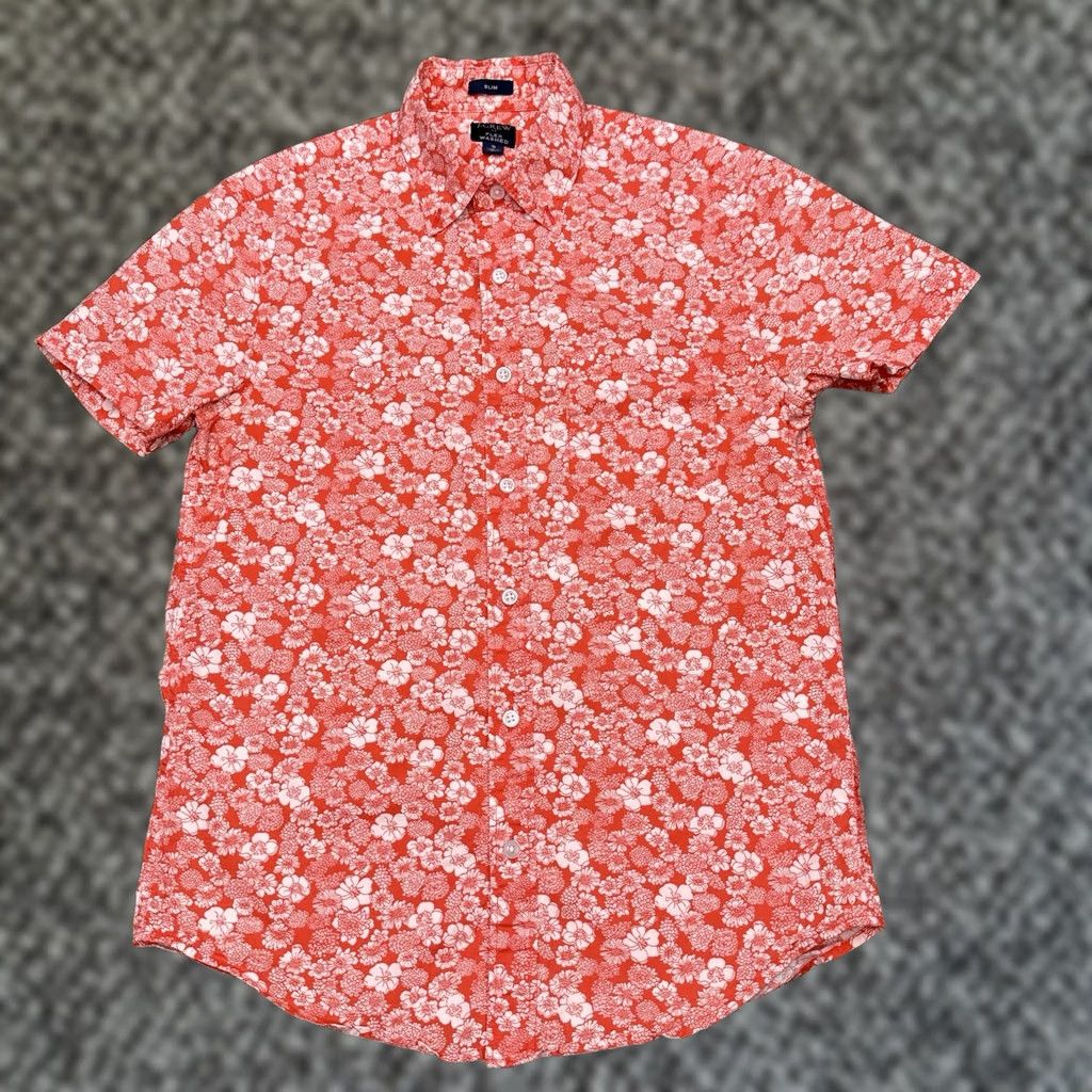 J.Crew J.CREW Shirt Slim Mens S Red Flowers Button-Up Short Sleeve Collared Knit Stretch Vintage: No Size US S / EU 44-46 / 1 - 1 Thumbnail