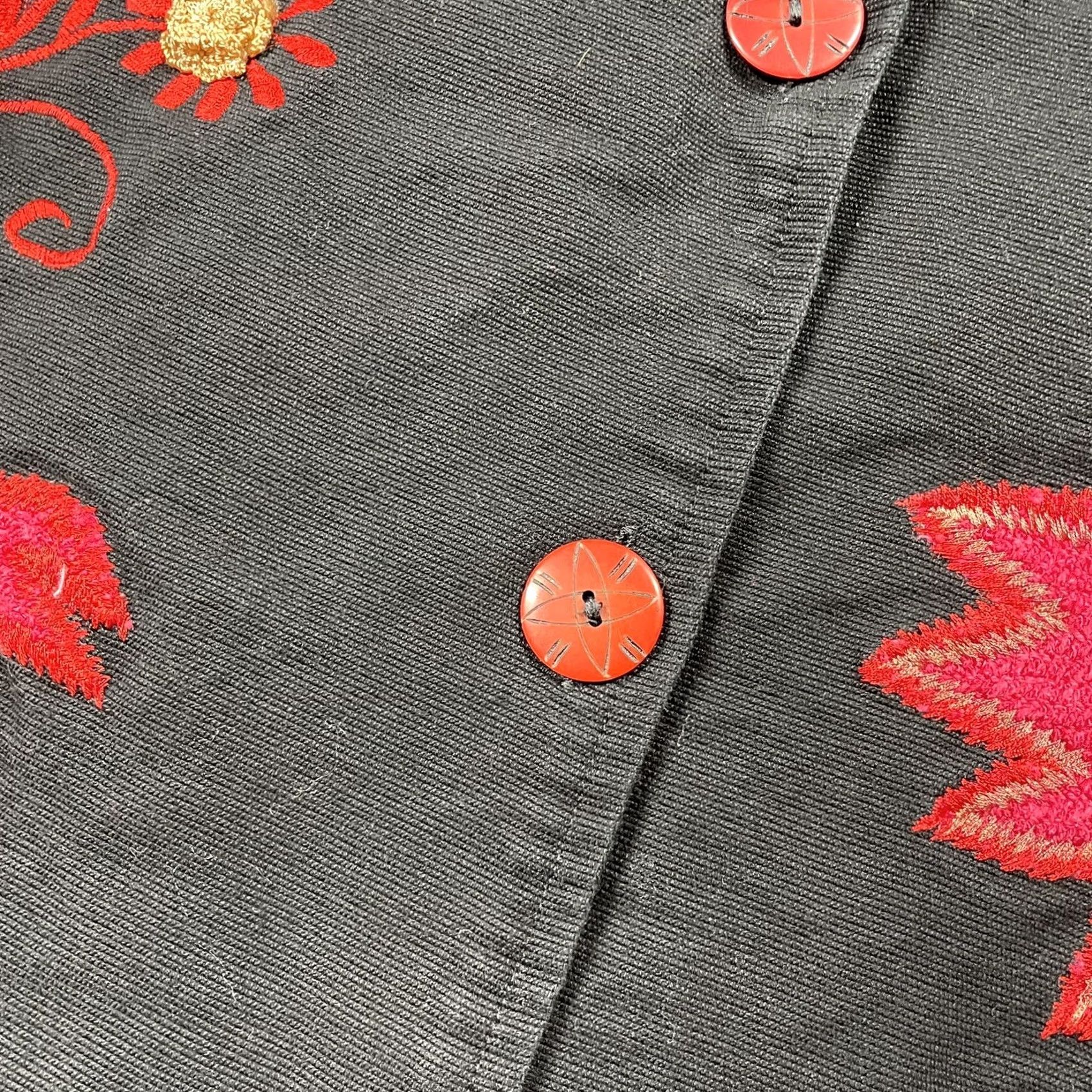 Vintage Indigo Moon Boho Jacket Large Black Red Gold Embroidery Cotton Asian Duster Coat Women Size L / US 10 / IT 46 - 4 Thumbnail
