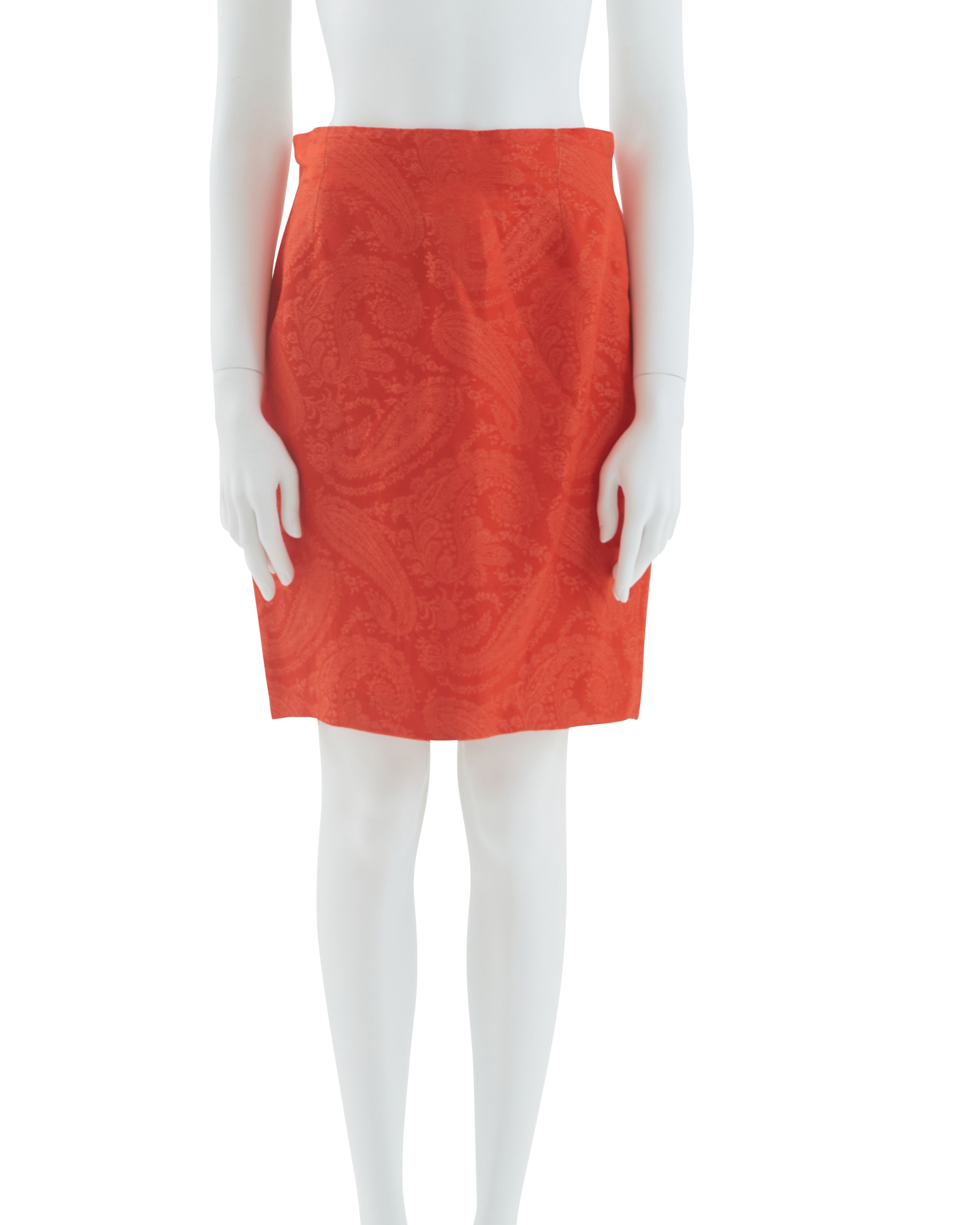 Versace S/S 1991 Orange silk paisley print blazer and skirt set Size M / US 6-8 / IT 42-44 - 8 Thumbnail