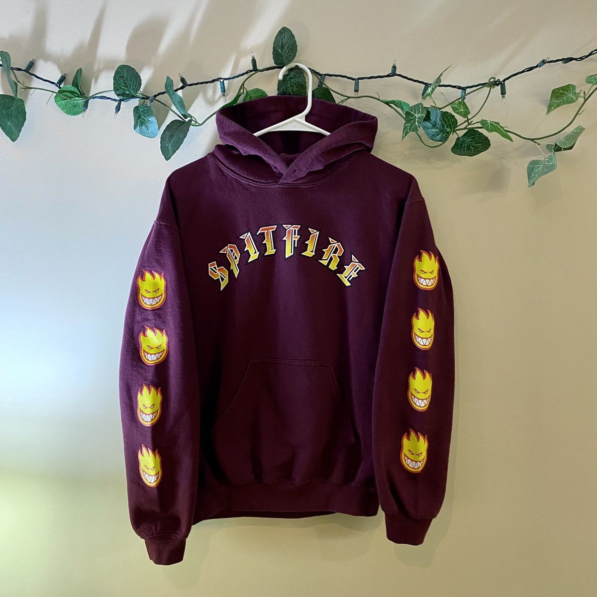 image of Hook Ups x Spitfire Vintage Spitfire Skateboard Hoodie in Burgandy, Men's (Size Small)