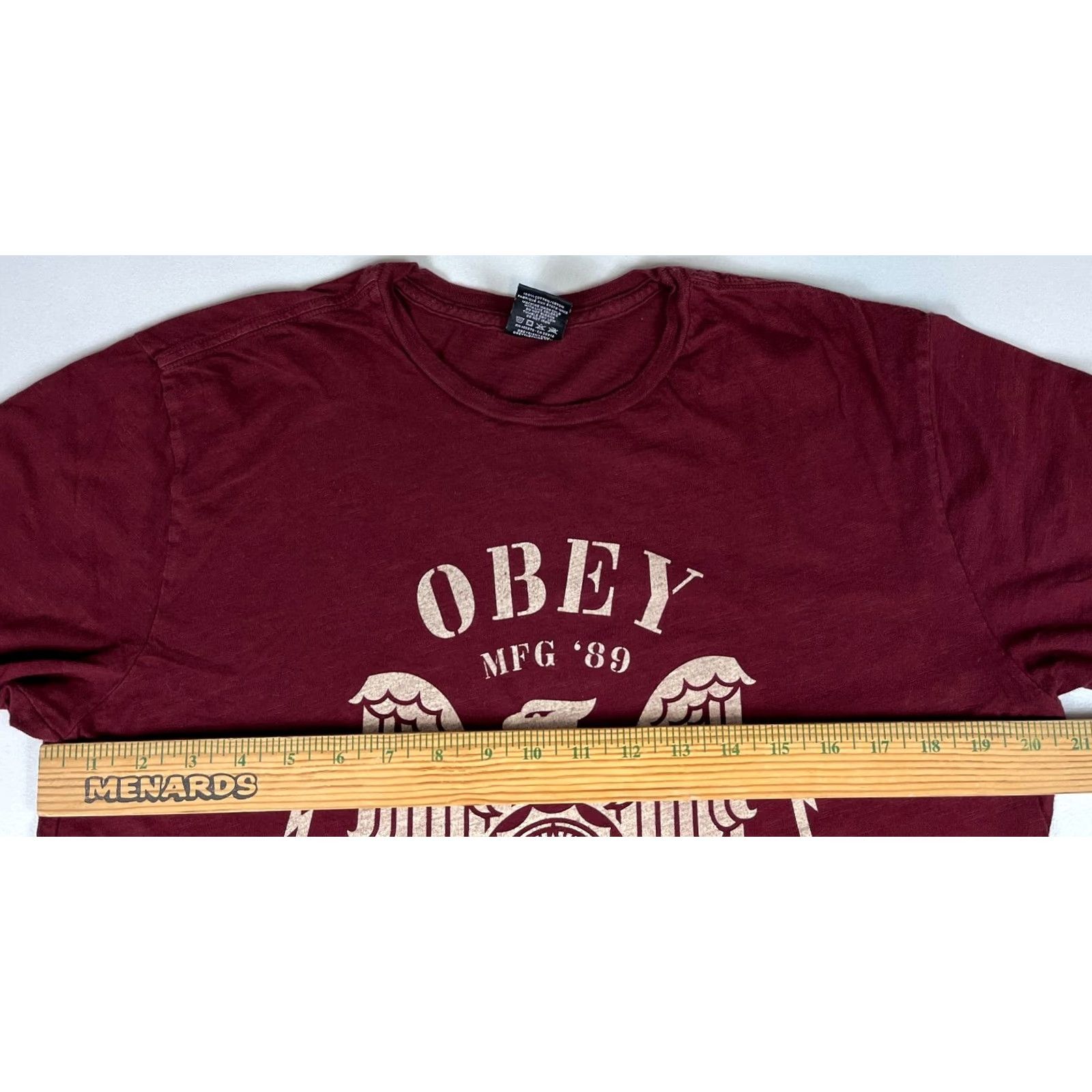 Obey OBEY Worldwide MFG '89 T-Shirt Unisex Adults M Crew Neck Short Sleeve Maroon USA Made a Size US M / EU 48-50 / 2 - 7 Thumbnail