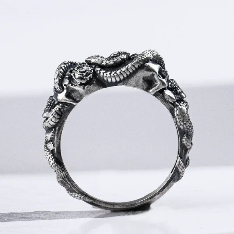 Jewelry × Vintage Vintage Silver Rose Skeleton Double Headed Snake Eye Ring Size ONE SIZE - 2 Thumbnail