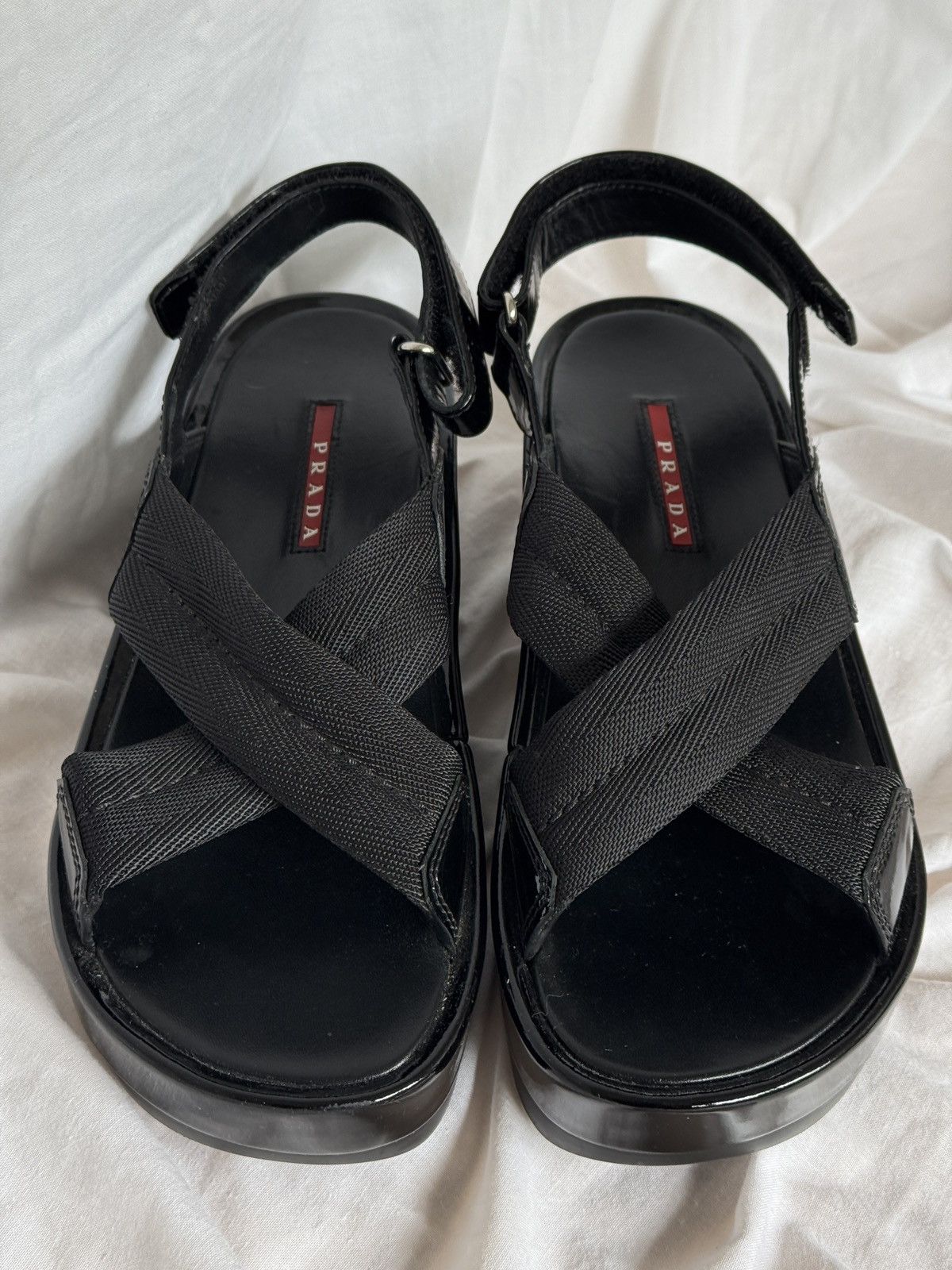 Prada × Vintage Prada Patent Leather Black Chunky Platform Sandals Size US 6.5 / IT 36.5 - 3 Thumbnail