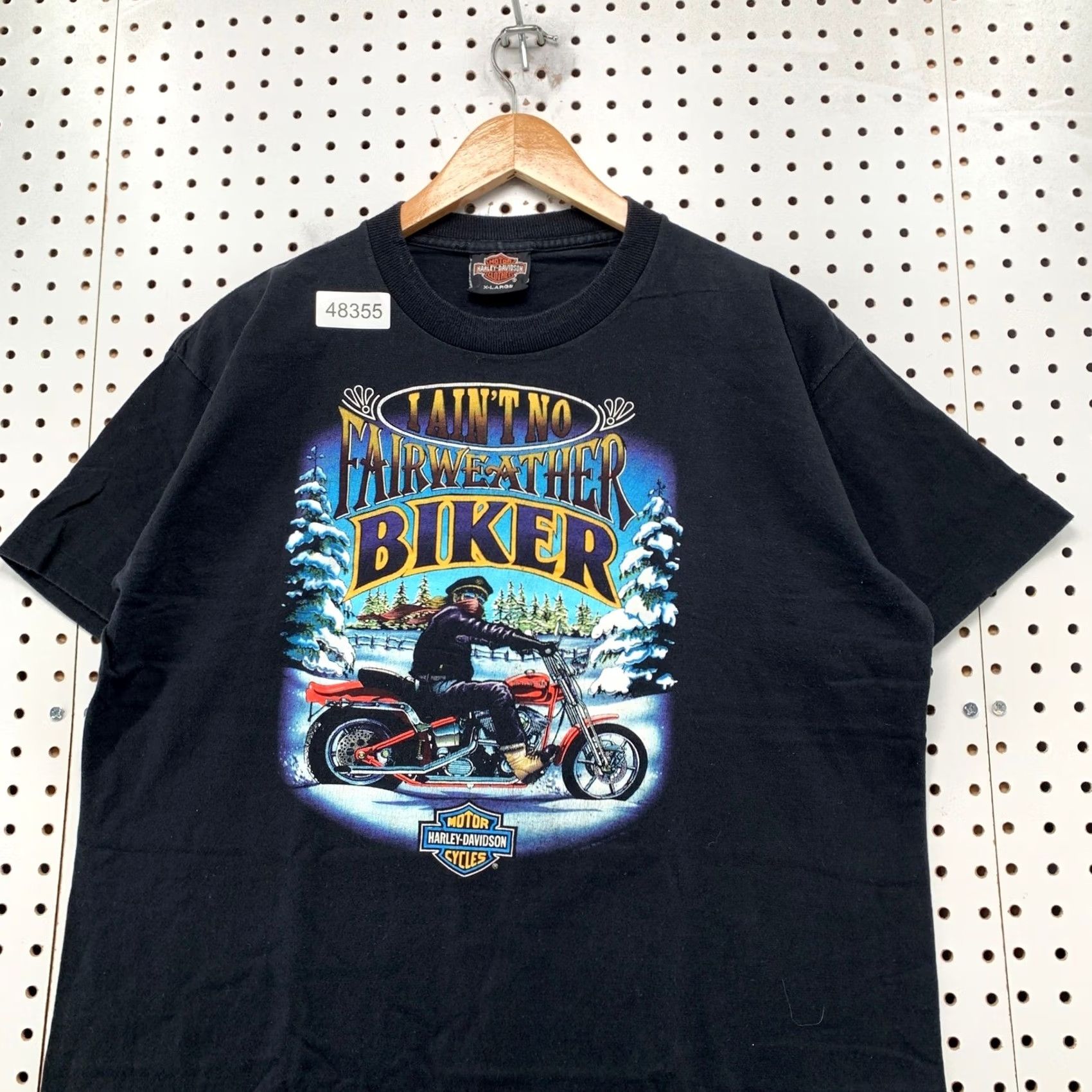 Harley Davidson VINTAGE Harley-Davidson Shirt Mens XL Black 90 Fairweather Biker Single Stitch Graphic Print Crew Neck Short Sleeve USA 1990s Boys Girls Mens Womens Size US XL / EU 56 / 4 - 4 Thumbnail
