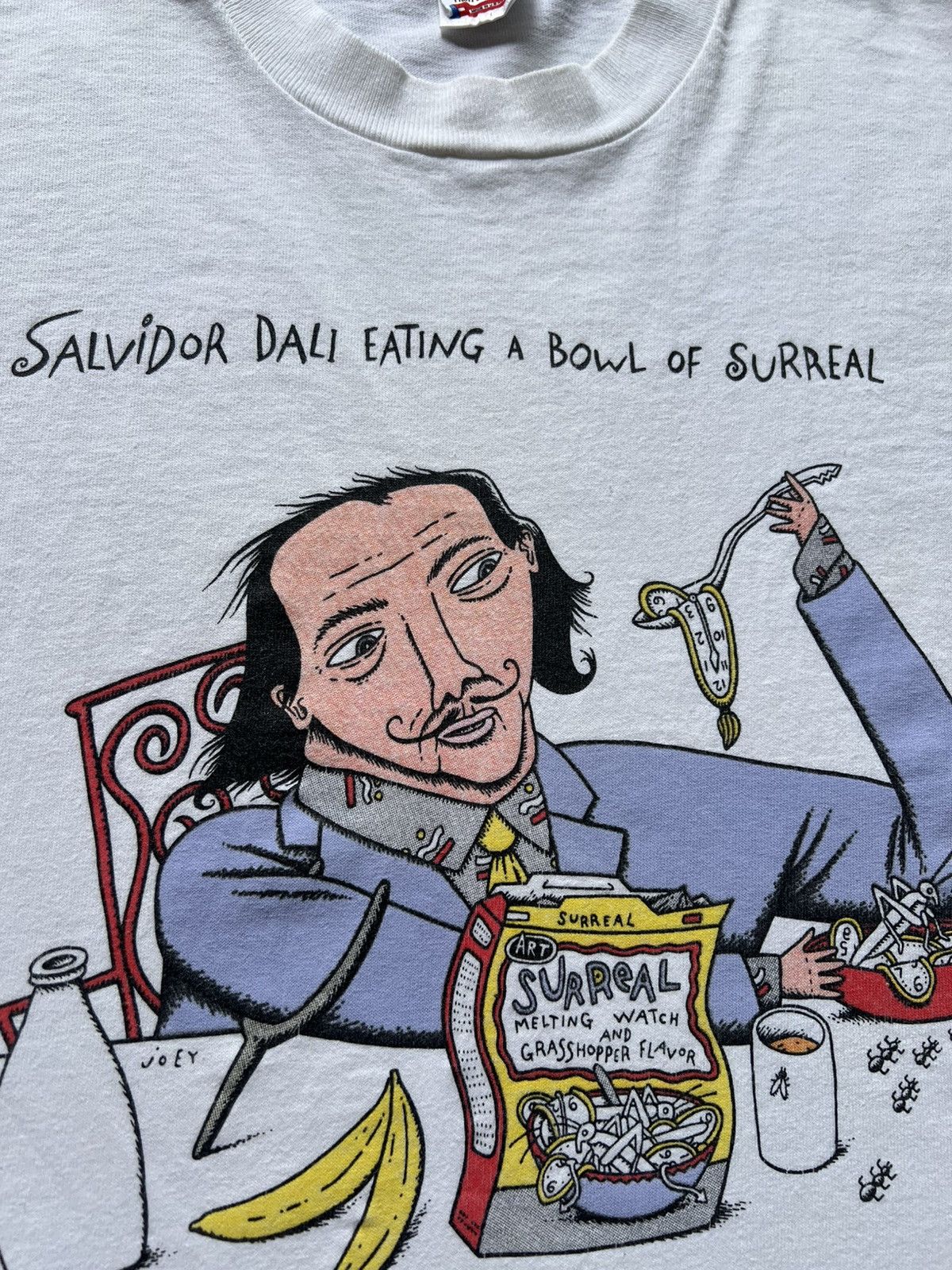 Fruit Of The Loom VTG 90s Salvador Dali Eating A Bowl Of Surreal Art Tee Shirt Size US L / EU 52-54 / 3 - 5 Thumbnail