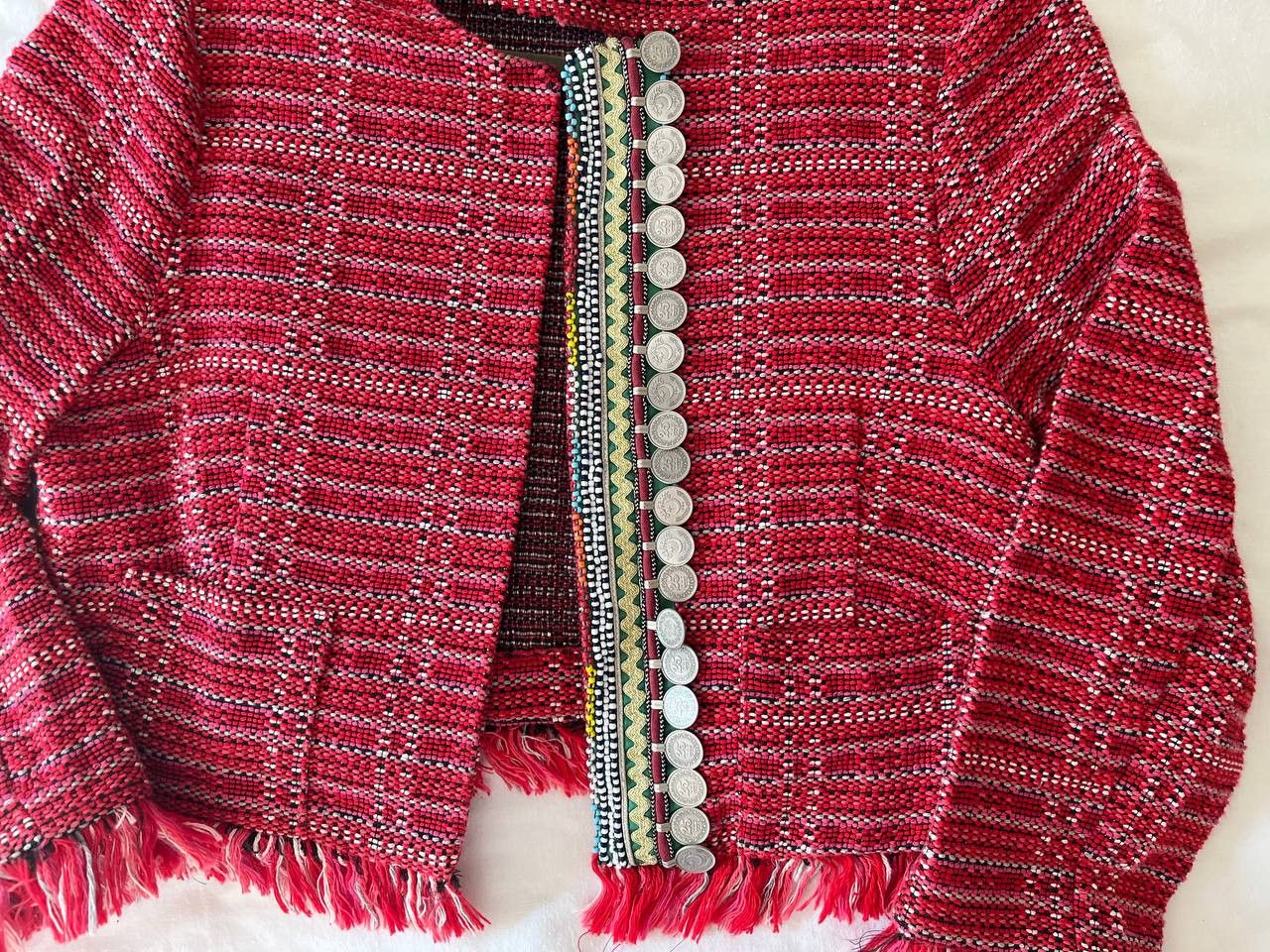 Other × Vintage Olla Pareg red knitted jacket with braid, coins and beads Size M / US 6-8 / IT 42-44 - 5 Thumbnail
