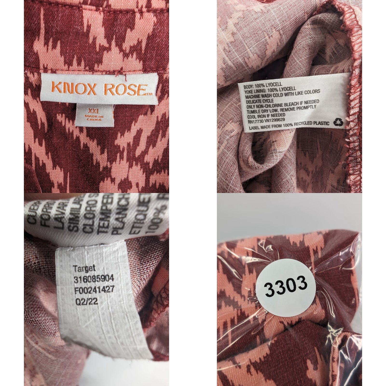 Vintage Knox Rose Shirt Womens 2XL Red Long Sleeve Button-Up Collared Lyocell Front Patch Pocket Casual Workwear Size XXL / US 16-18 / IT 52-54 - 8 Thumbnail
