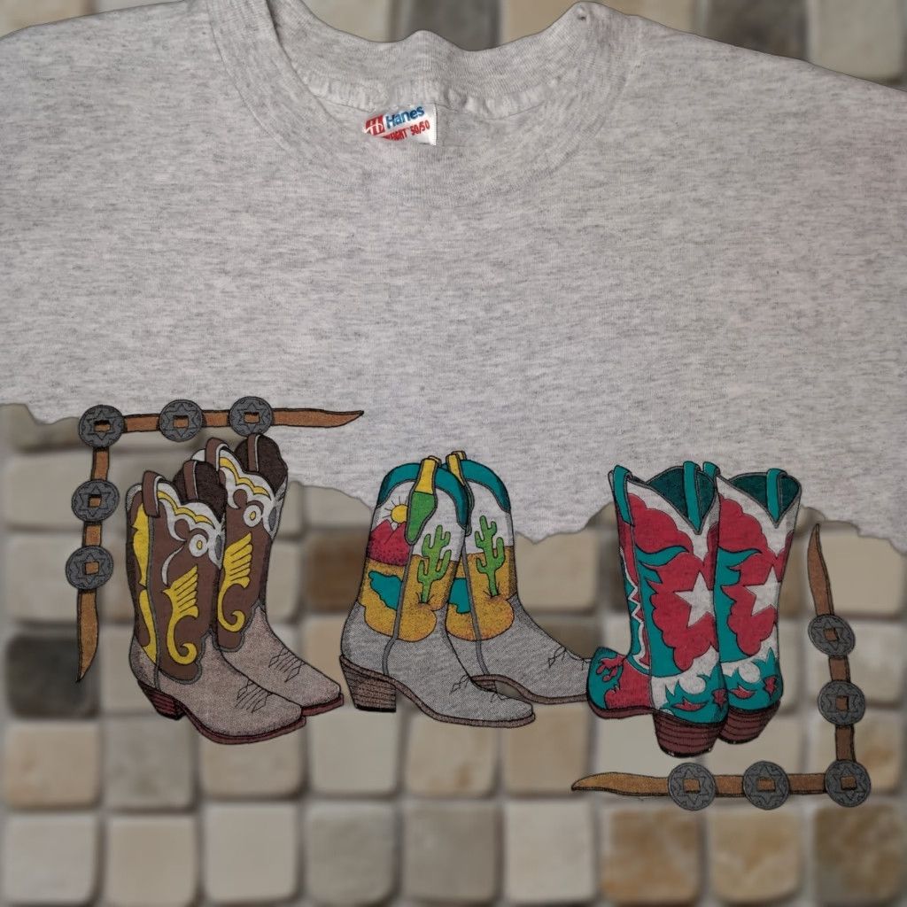 Hanes Vintage Western Cowboy Boots Shirt XL Boot Graphic Single Stitch Gray Wings Size US XL / EU 56 / 4 - 1 Thumbnail