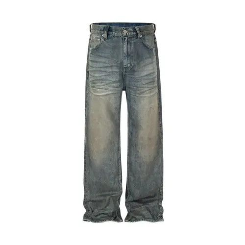 Japanese Brand Heavy Dirty Dye Scrub Destroyed Straight Loose Jeans Size US 35 - 2 Thumbnail