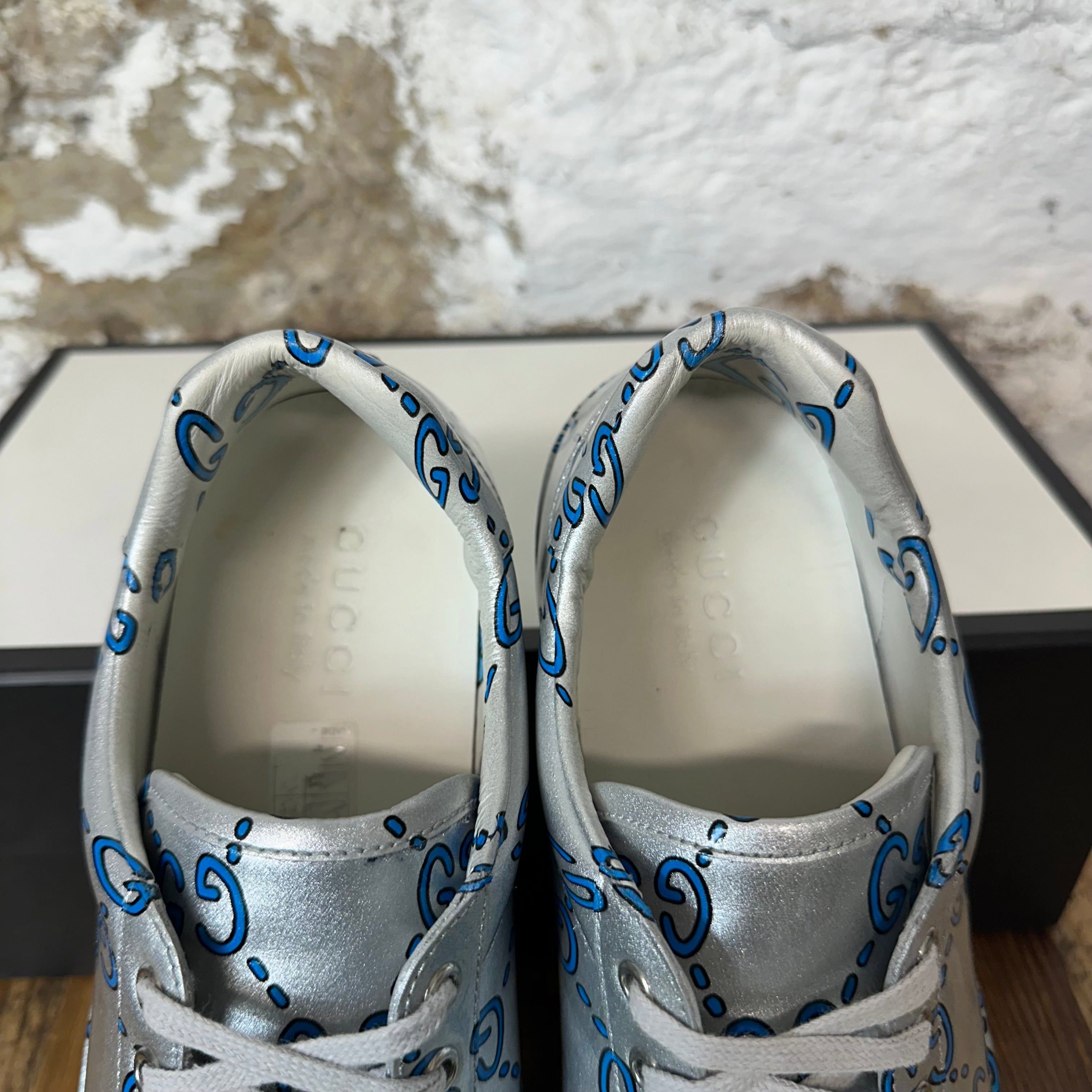 Gucci Gucci Blue GG Monogram Silver Ace Sneaker Sz 8 Size US 8 / EU 41 - 4 Thumbnail
