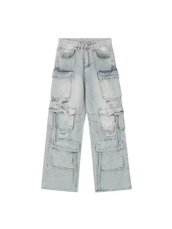 Jean Extreme Distressed Multi-Pocket Wide Leg Cargo Jeans Size US 28 / EU 44 - 7 Thumbnail