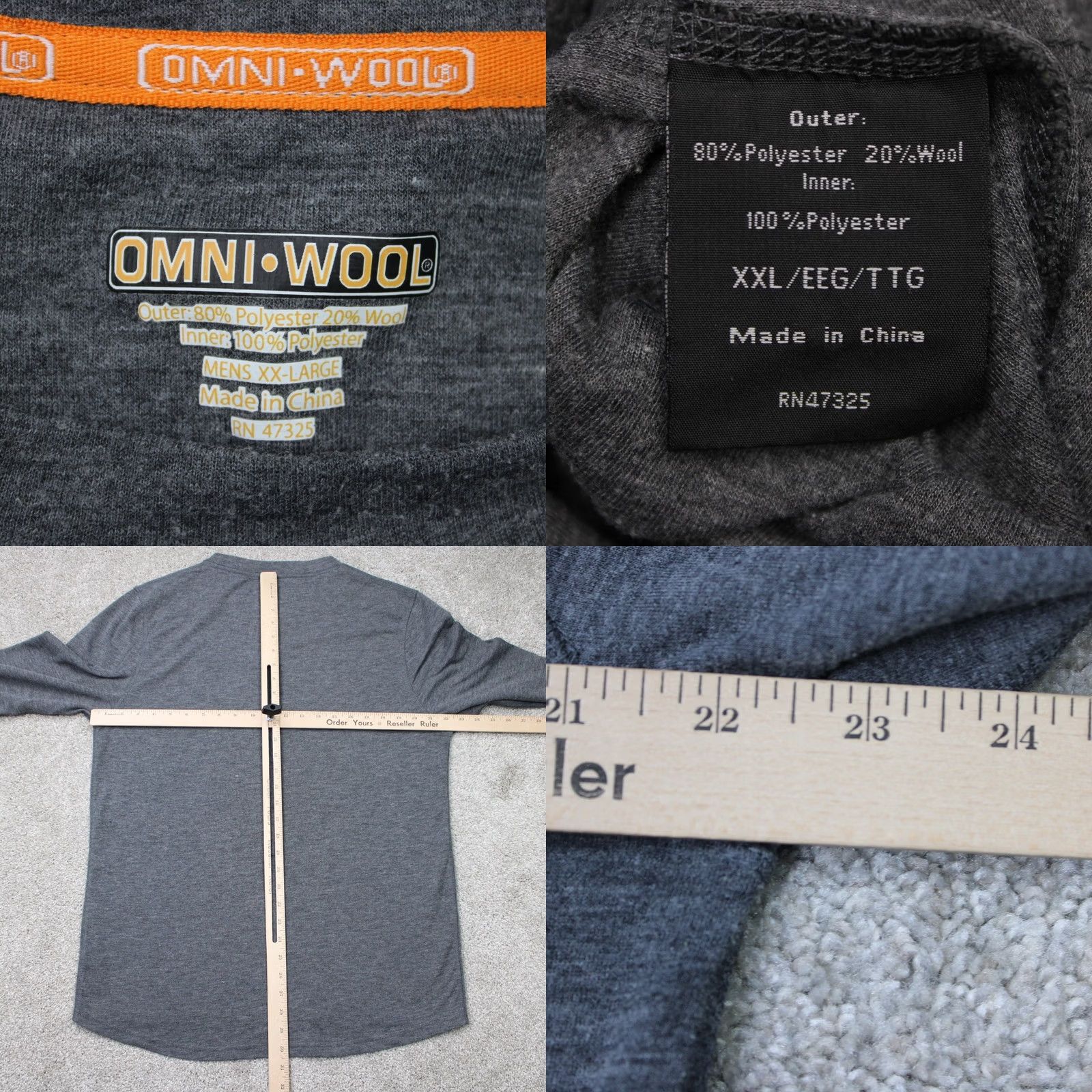 Vintage Omni-Wool Shirt Mens 2XL Gray Long Sleeve Lined Wool Blend Polyester Crew Neck Size US XXL / EU 58 / 5 - 8 Thumbnail
