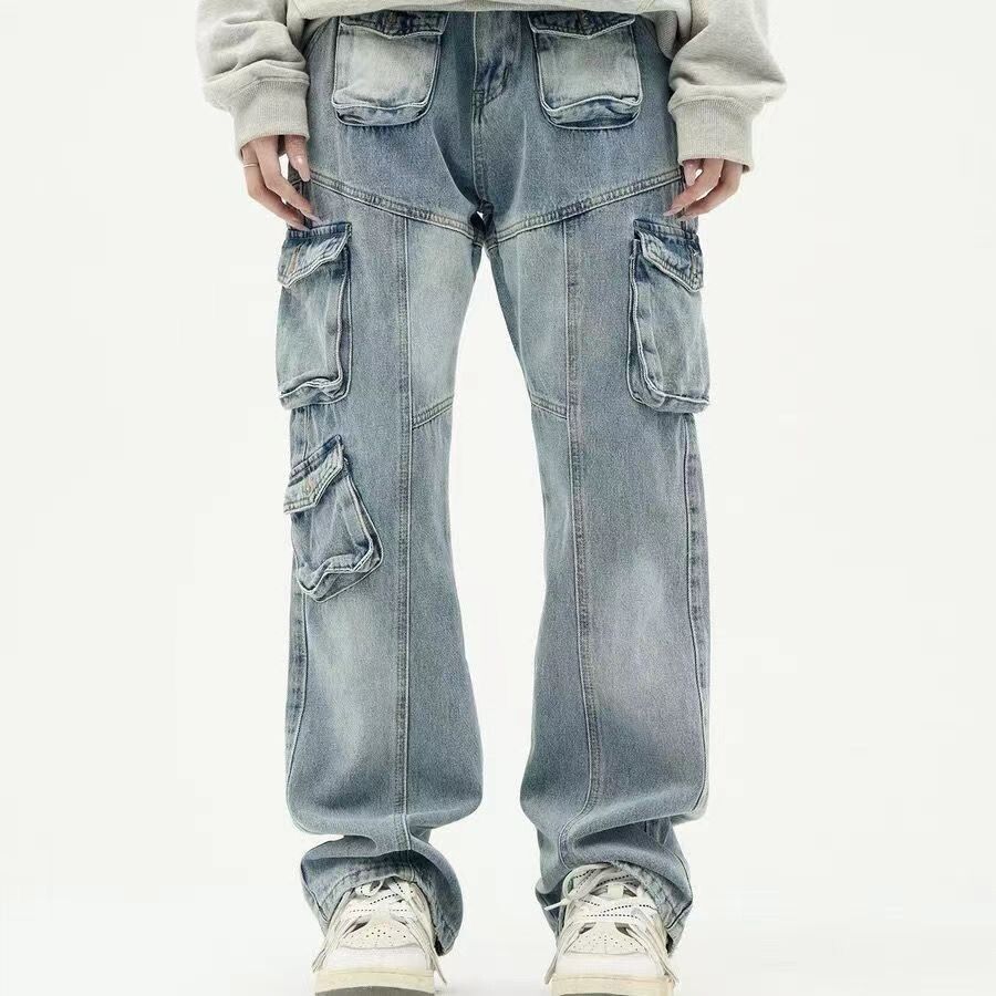 image of Vintage Washed Multi-Pocket Cargo Jeans in Vintage Blue, Men's (Size 32)