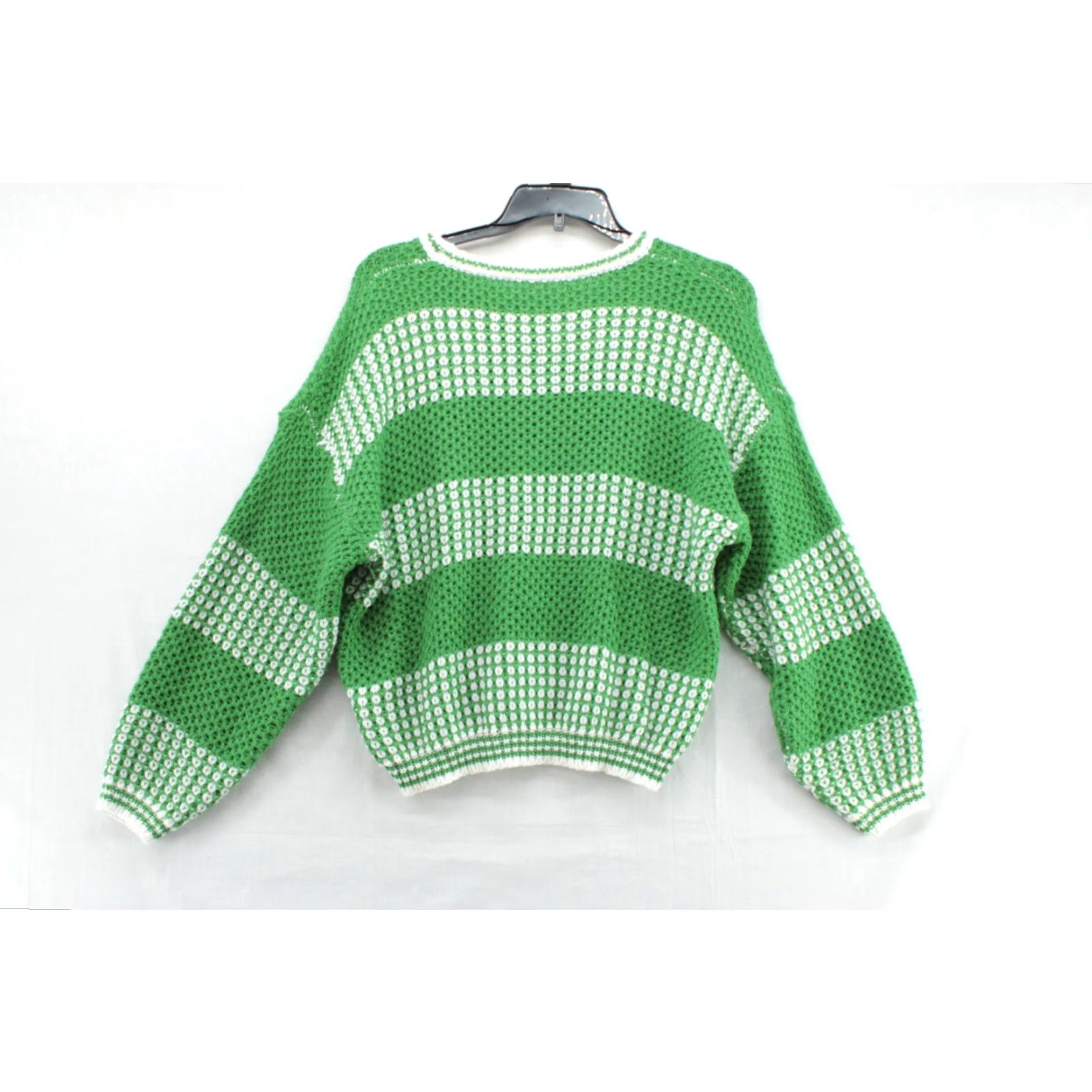 Shein SHEIN Crocheted Sweater Women's Large Green White Stripe Retro Cozy Soft Pullover Knit 90s City Classic Colorful Mens Womens Size L / US 10 / IT 46 - 2 Thumbnail