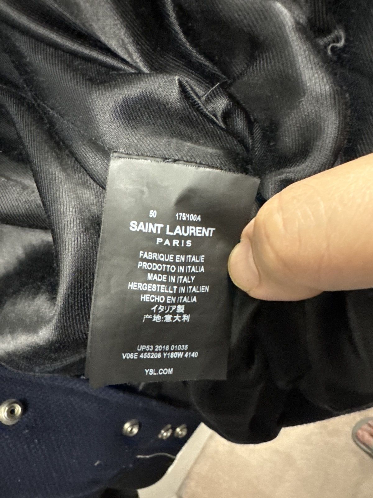 Saint Laurent Paris Saint Laurent Navy Wool Tweed Leather Stars Varsity Jacket Size US M / EU 48-50 / 2 - 3 Thumbnail